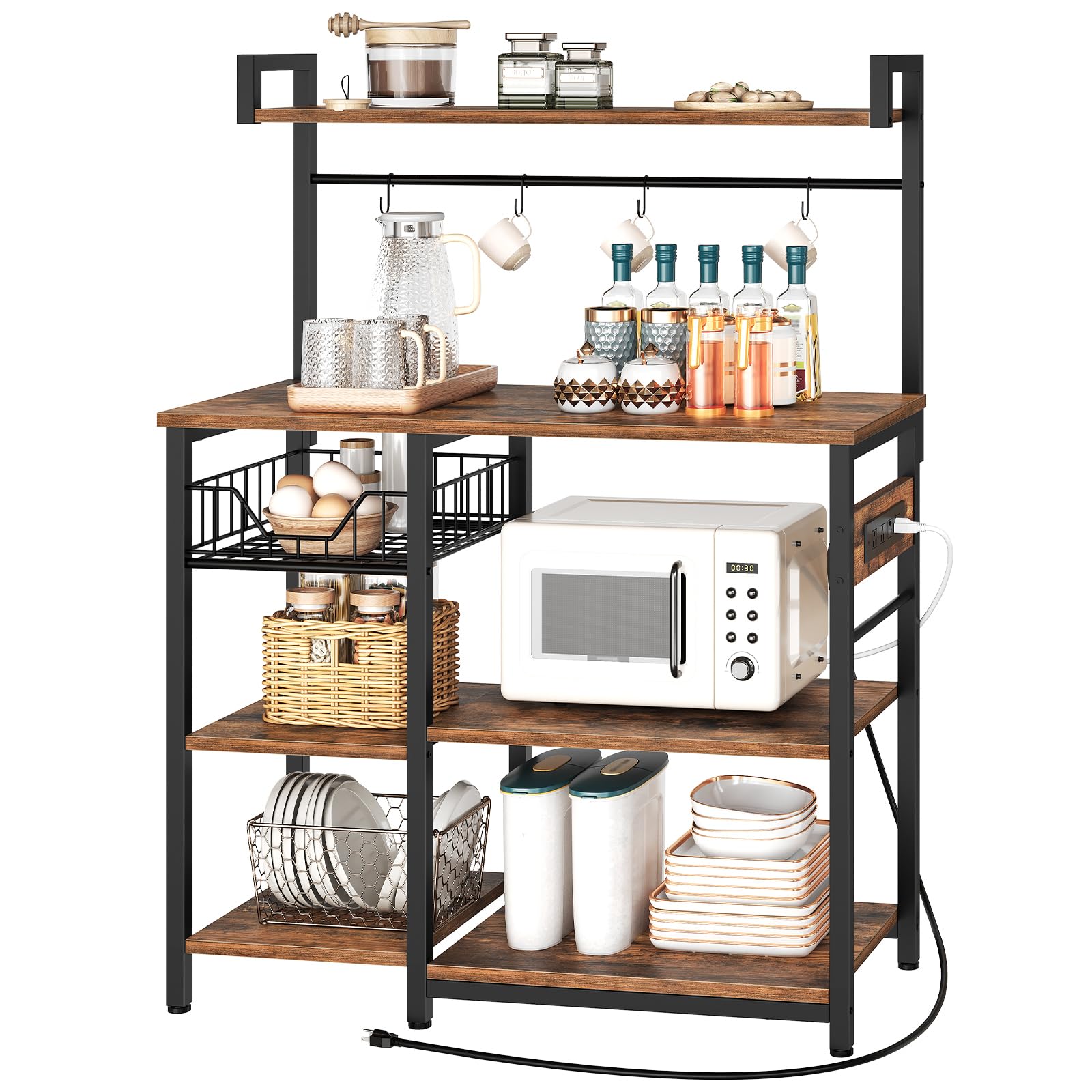 hoobro-kitchen-furniture-desserte-cuisine-marron-avec-prises image 1