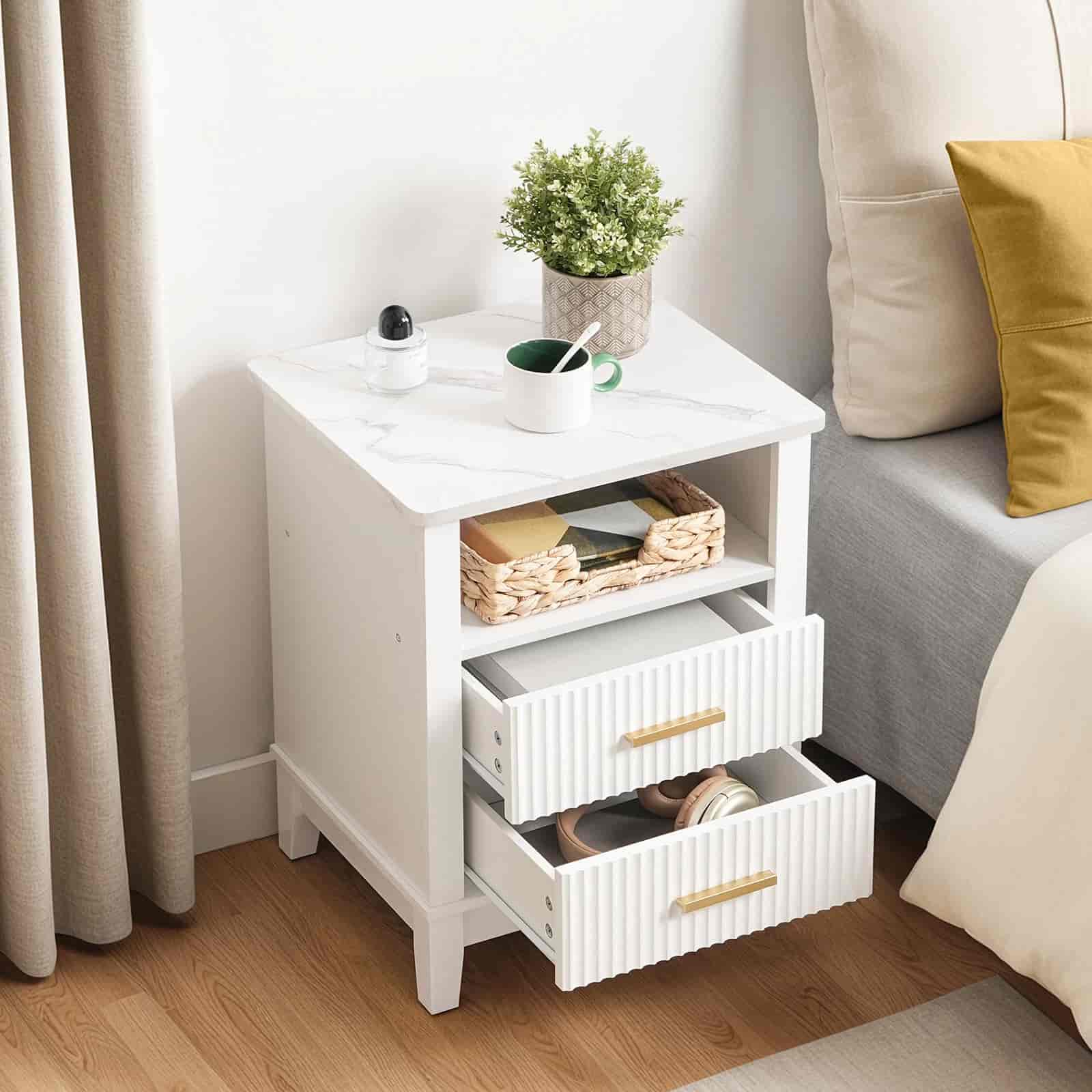 hoobro-nightstands-table-de-chevet-blanche-led-2-tiroirs-marbre image 2