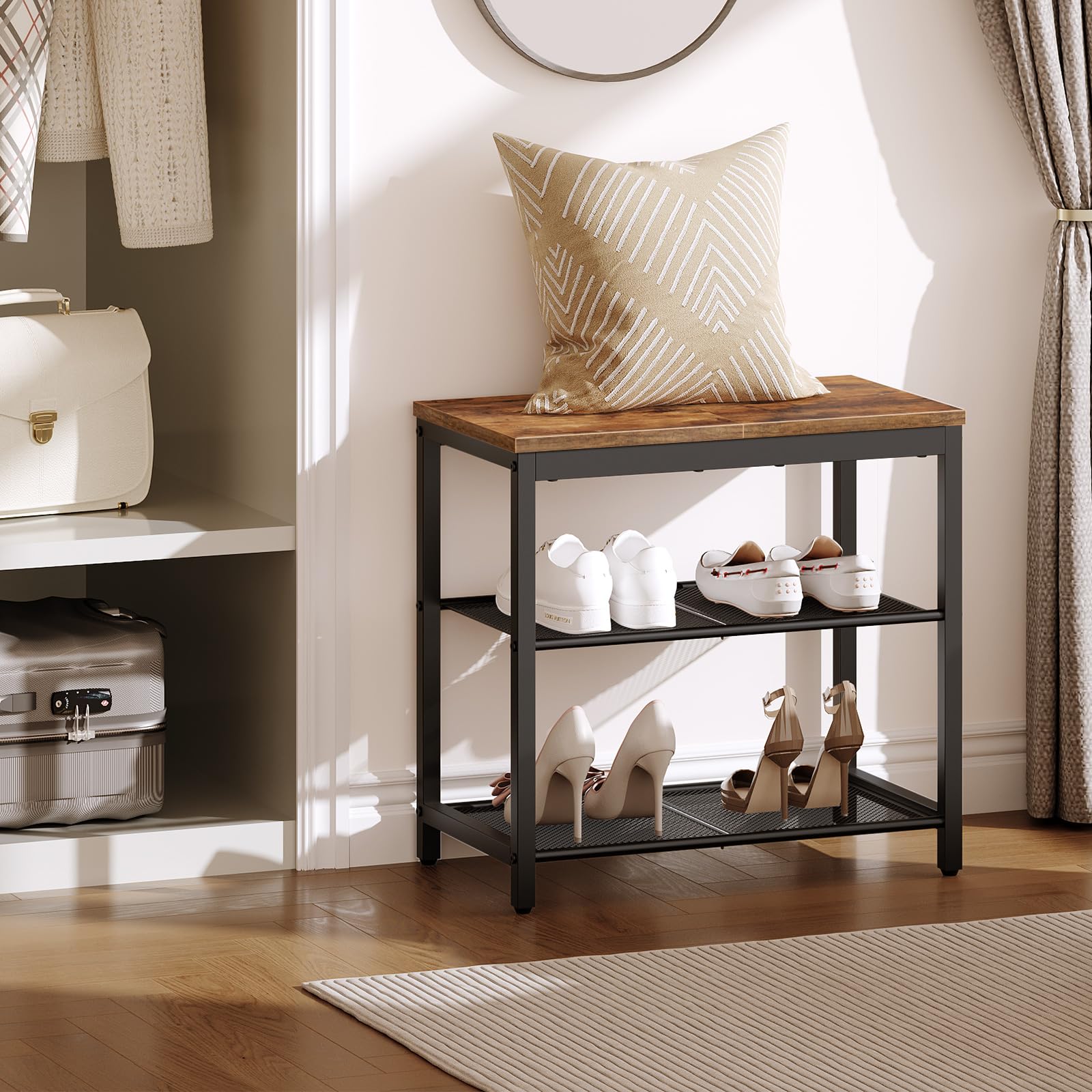 hoobro-shoe-racks-meuble-chaussures-3-niveaux-marron-m-tal image 2