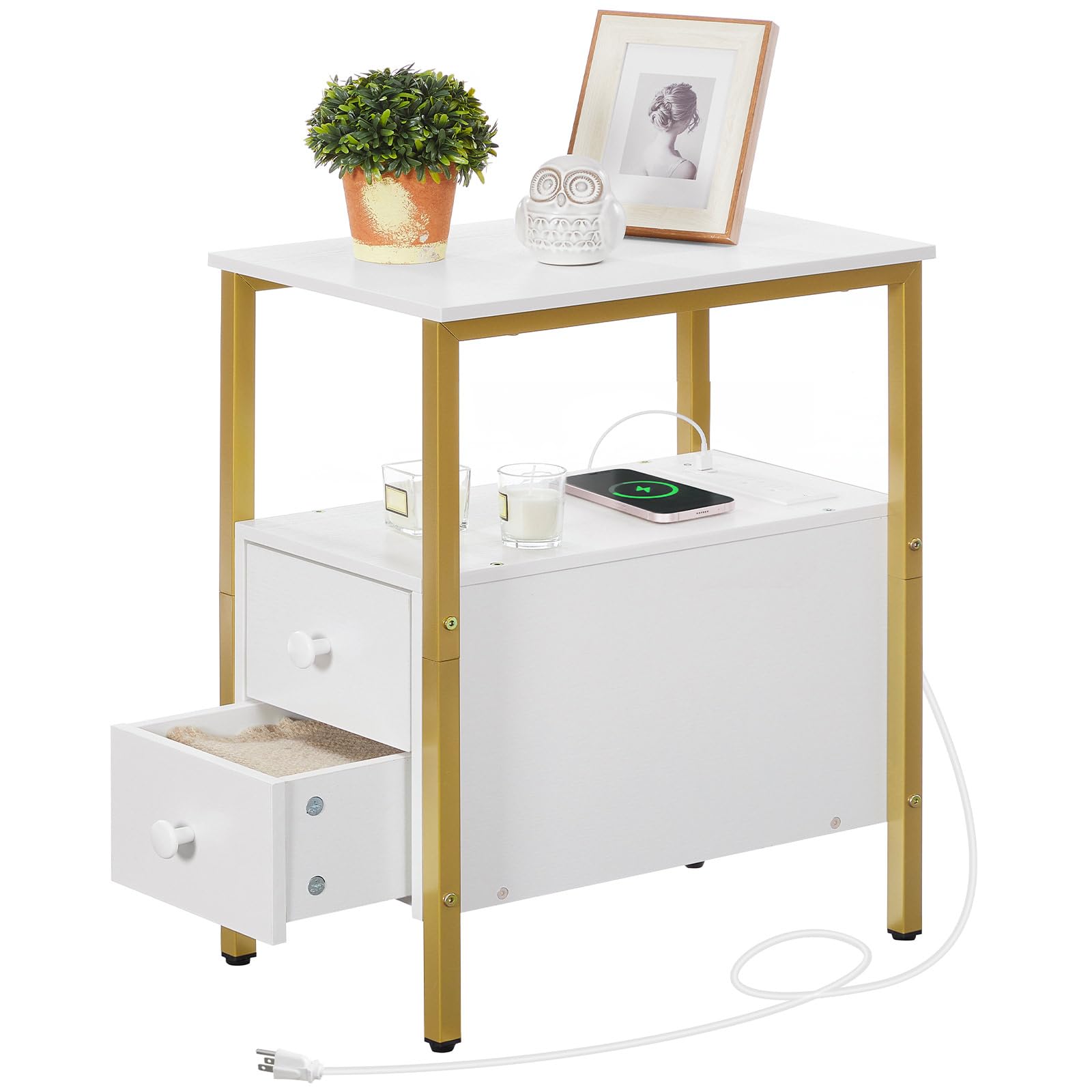 hoobro-side-tables-table-appoint-blanche-2-tiroirs-usb-dw541bz01 image 8