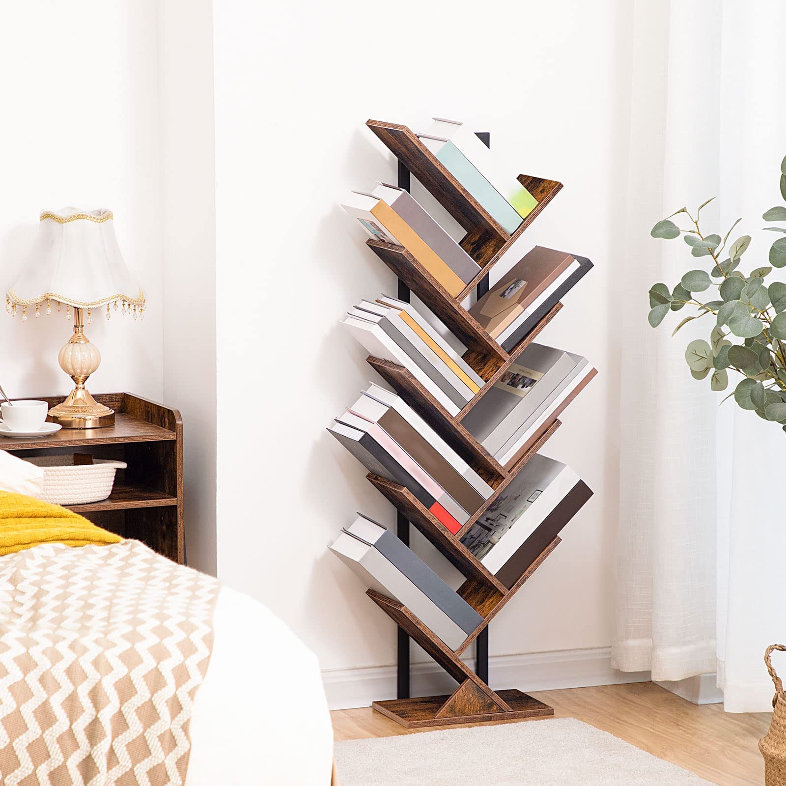 hoobro-bookshelves-biblioth-que-arbre-9-tag-res-marron image 2