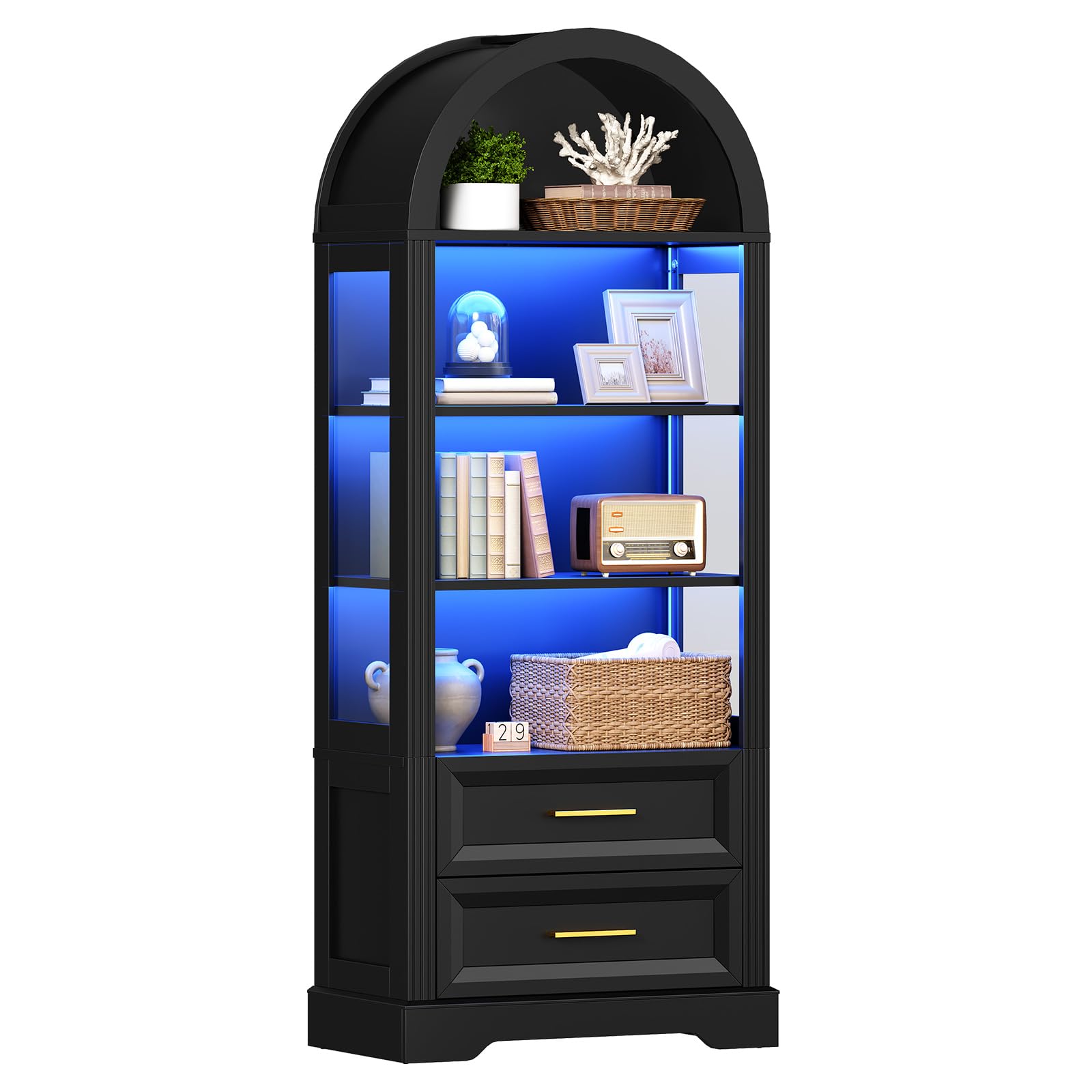 hoobro-bookshelves-170-cm-biblioth-que-noire-arche-led image 1