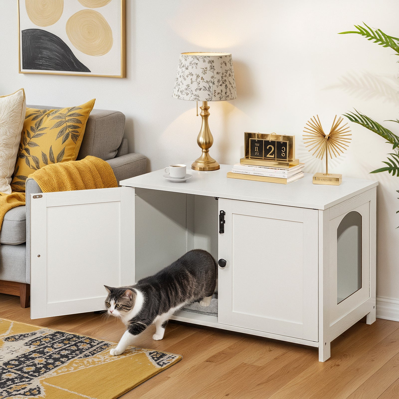 hoobro-pet-furniture-meuble-liti-re-chat-blanc image 6