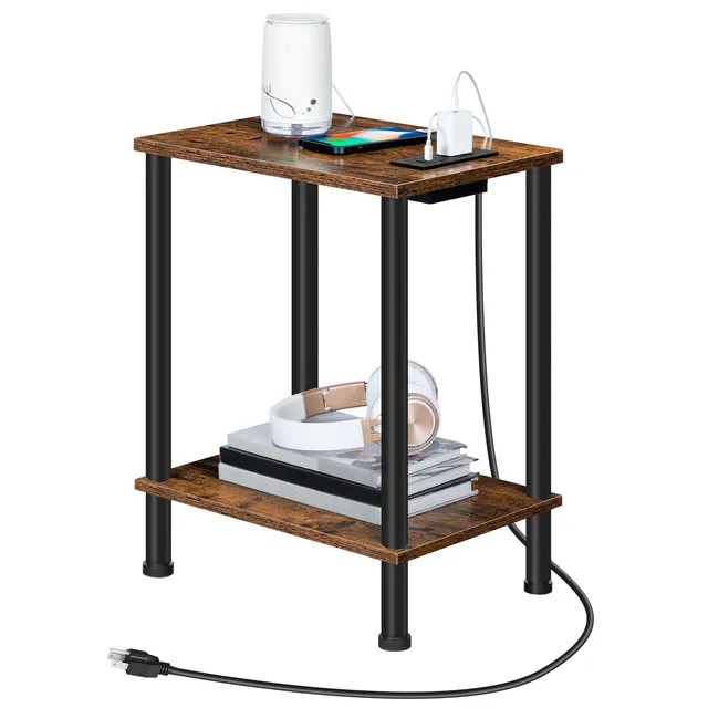 hoobro-side-tables-bf09ubz01-table-appoint-marron-2-niveaux image 1