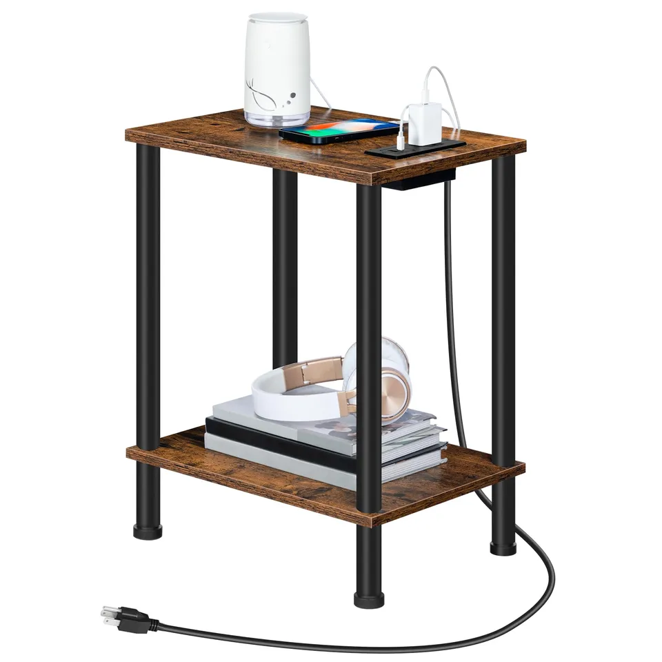hoobro-side-tables-bf09ubz01-table-appoint-marron-2-niveaux image 1