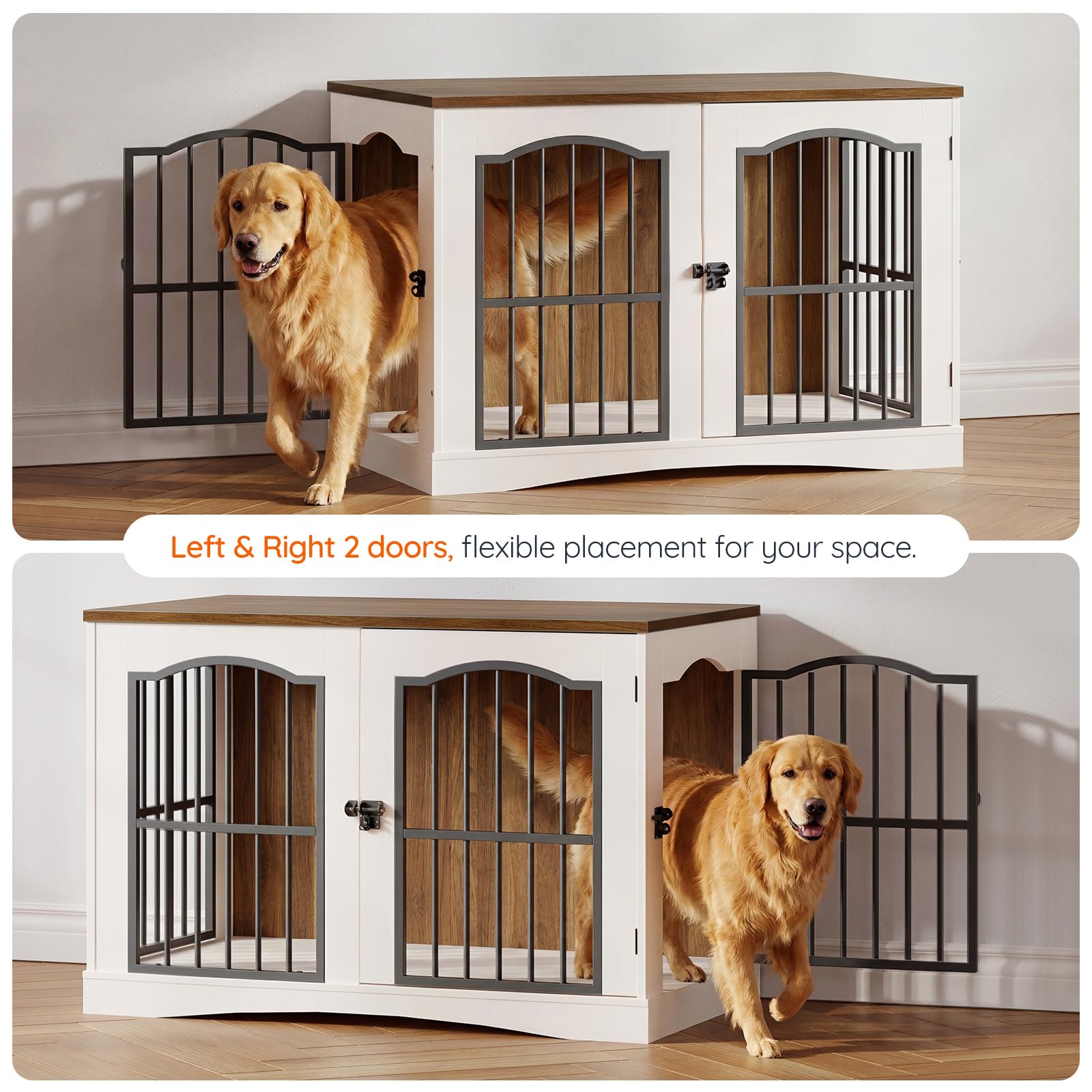 hoobro-meuble-niche-chien-blanc-3-portes-39-pouces-salon image 5