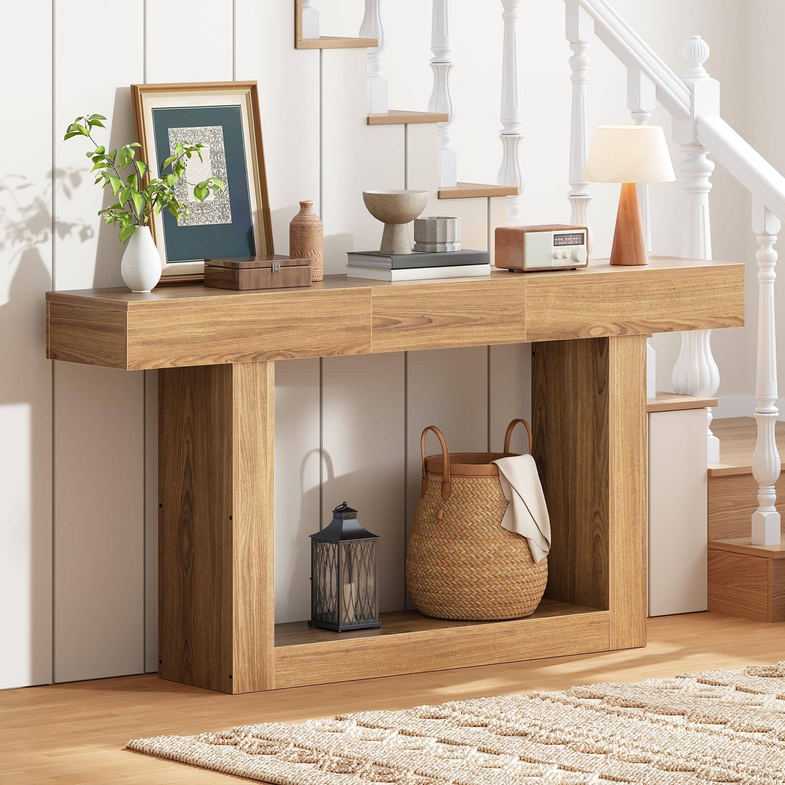 hoobro-table-console-extensible-naturel-47-63-pouces-avec-rangement image 2