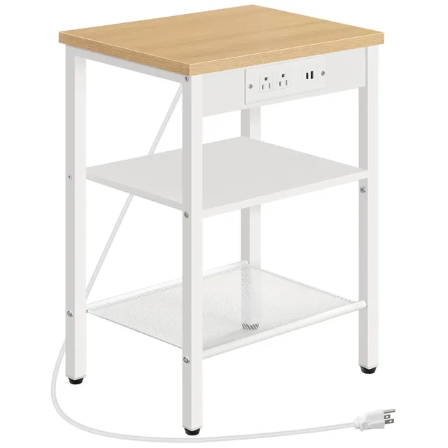 hoobro-side-tables-table-appoint-naturel-3-niveaux-usb image 1