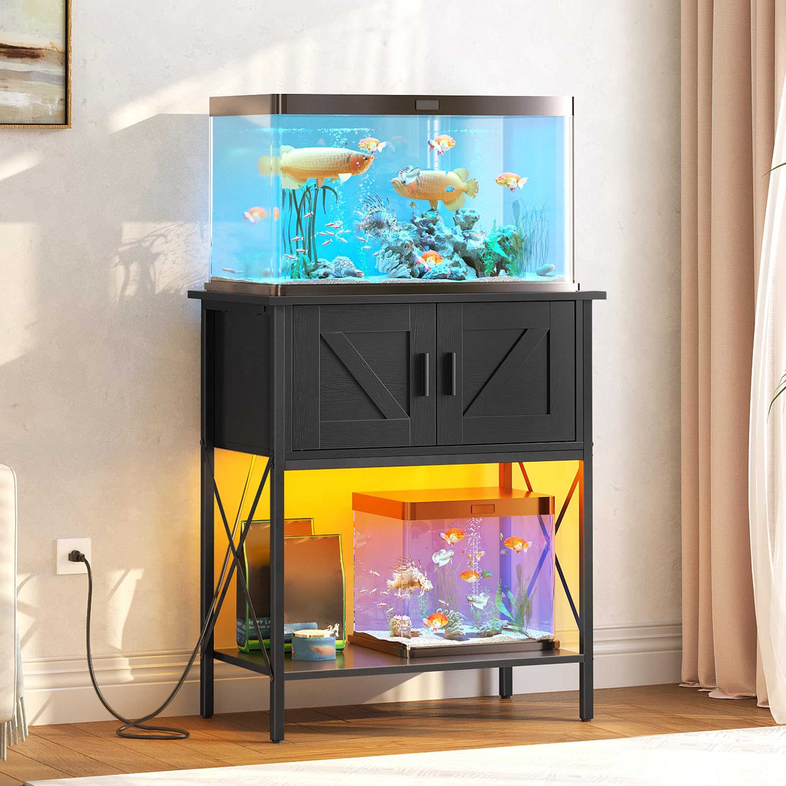hoobro-fish-tank-stands-meuble-aquarium-20-gallons-led-noir image 2
