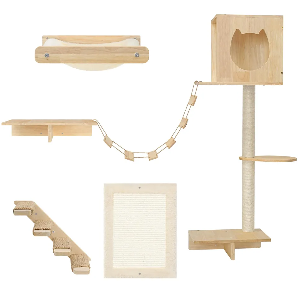 hoobro-pet-furniture-tag-res-murales-chat-bois-5-pi-ces-naturel image 1