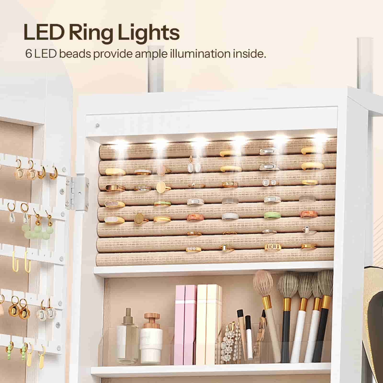 hoobro-armoire-bijoux-pivotante-miroir-led-blanc image 6