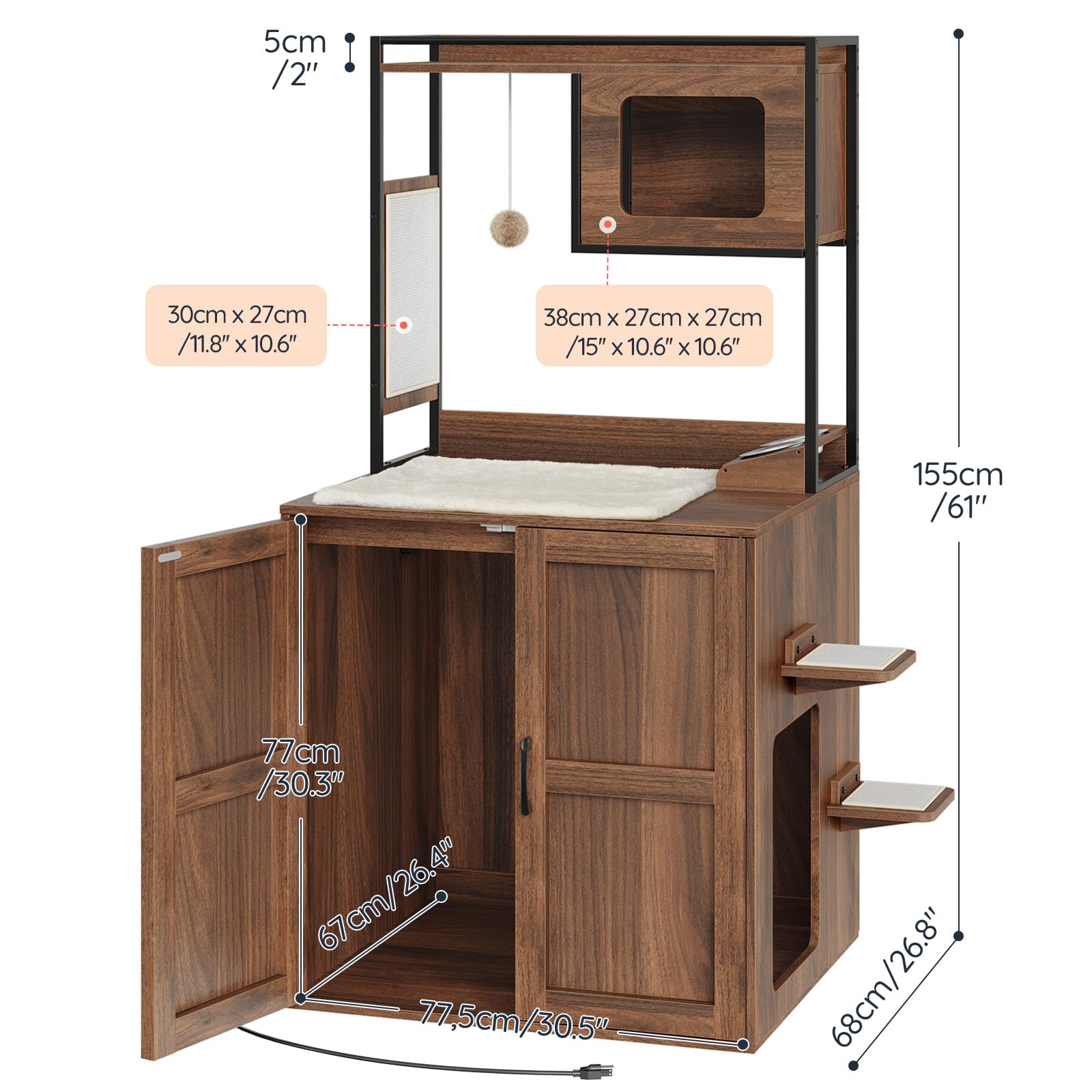 hoobro-pet-furniture-meuble-liti-re-chat-marron-avec-arbre image 3