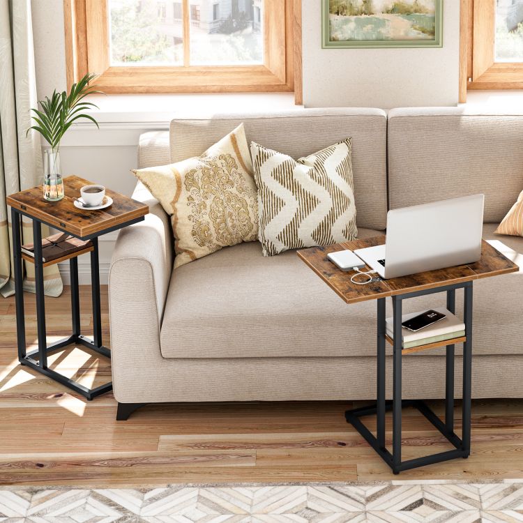 hoobro-side-tables-c-type-table-d-appoint-marron-pliable-avec-rangement image 7