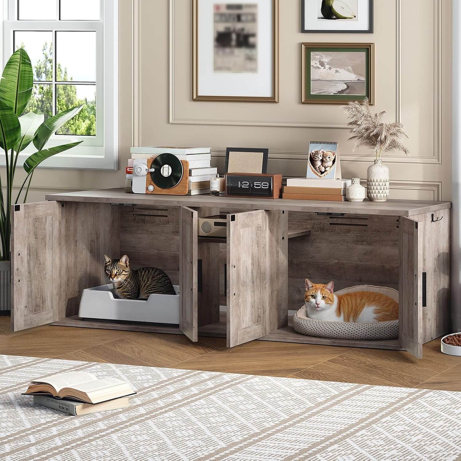 hoobro-pet-furniture-meuble-liti-re-greige-double-2-chats image 2