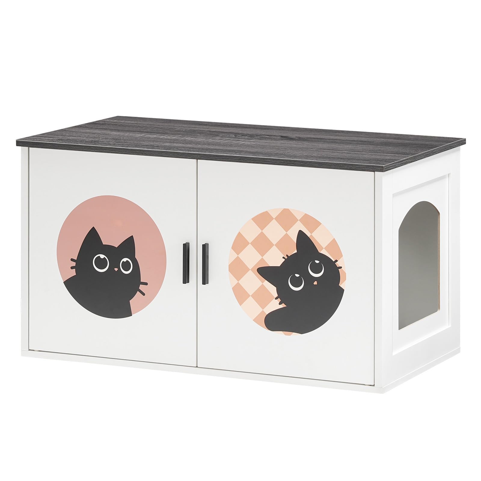 hoobro-meuble-liti-re-chat-blanc-80-cm-motifs-chats image 1