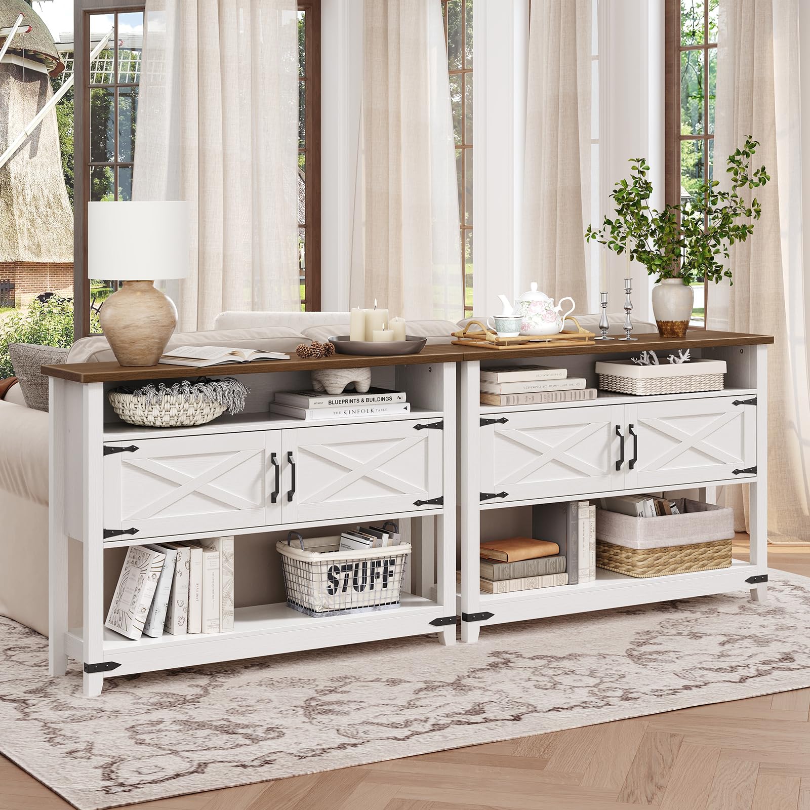 hoobro-console-table-console-blanche-120-cm-avec-placards image 6