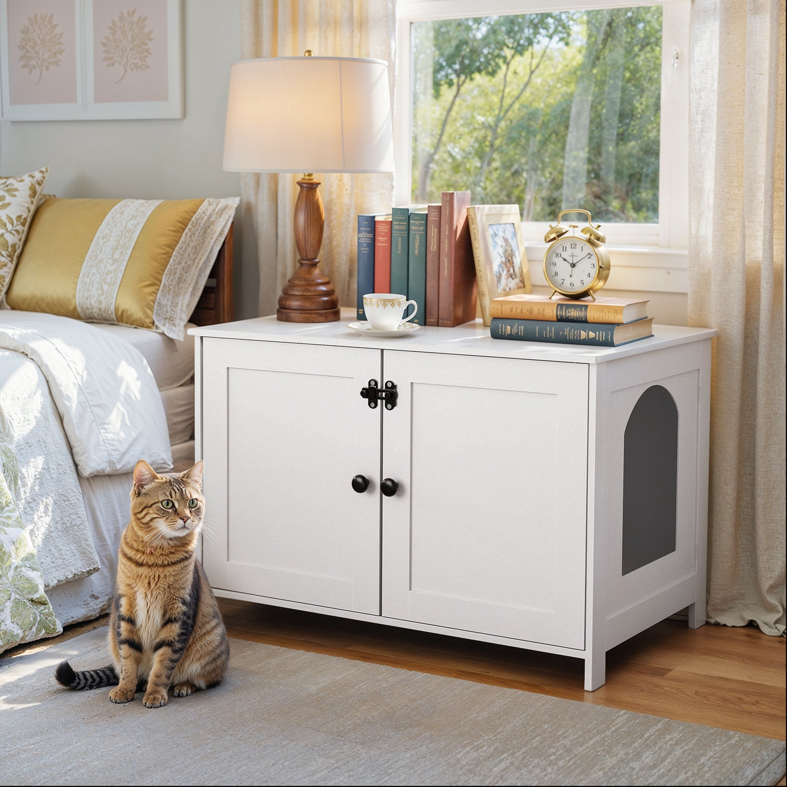 hoobro-pet-furniture-meuble-liti-re-chat-blanc image 5
