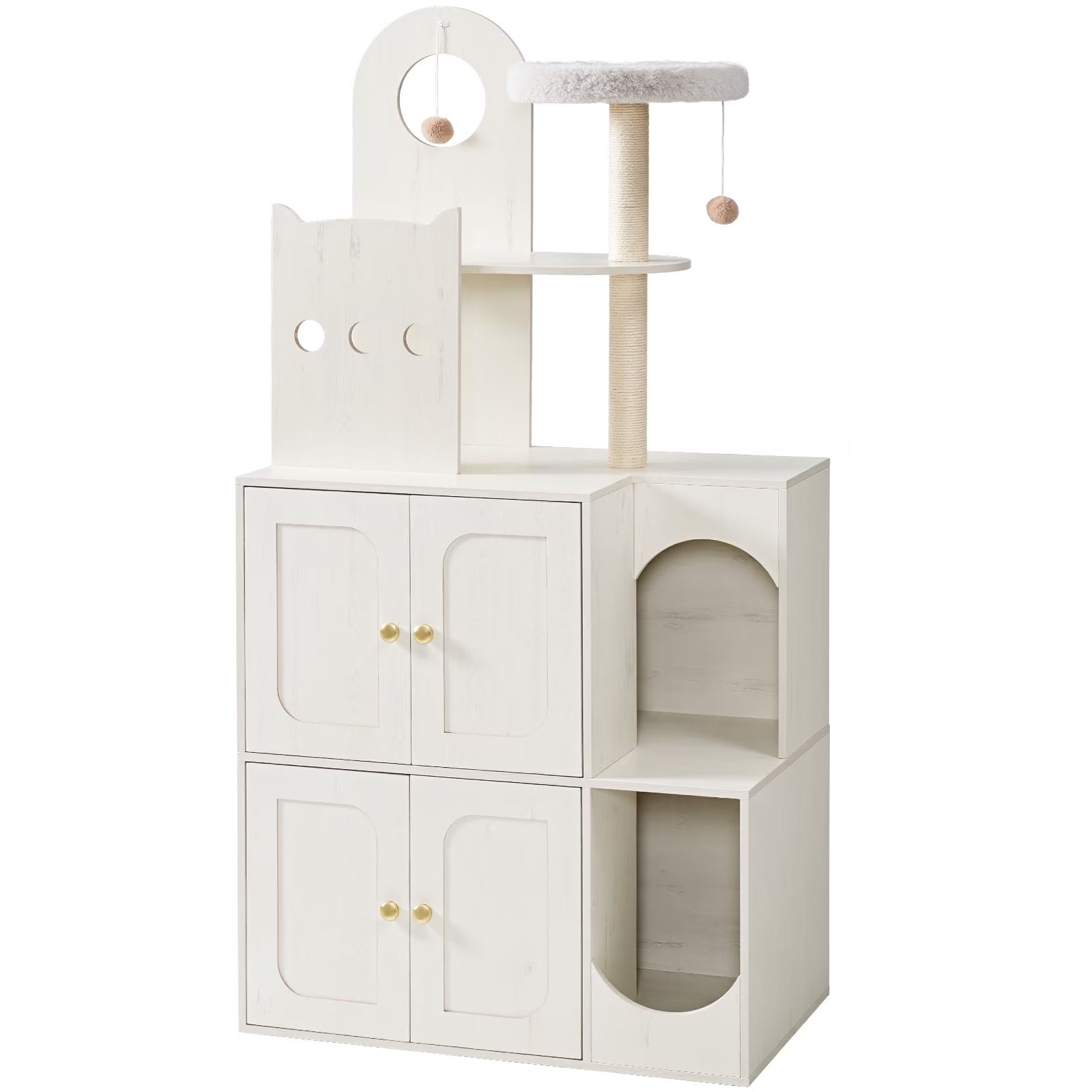 hoobro-pet-furniture-arbre-chat-blanc-cache-liti-re-double image 1