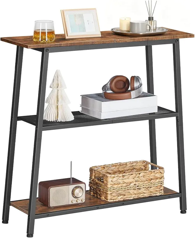 hoobro-console-table-console-entr-e-marron-3-niveaux-troite image 1