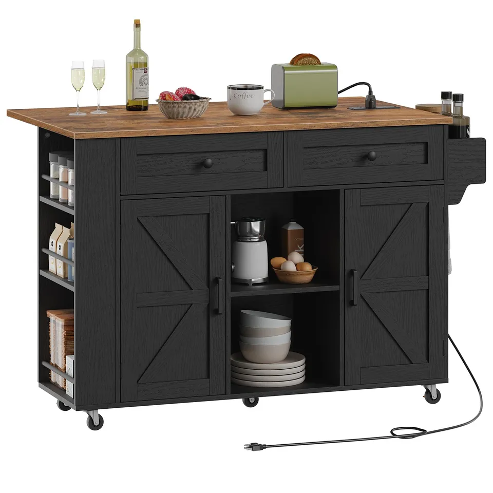 hoobro-kitchen-furniture-lot-cuisine-noir-roulettes-rabattable image 1