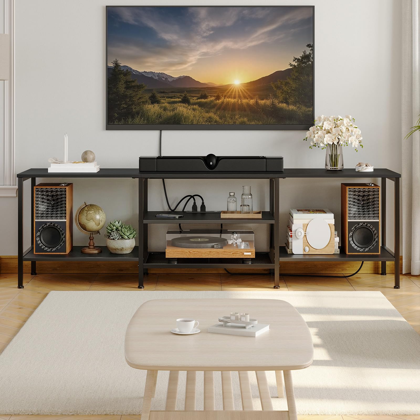 hoobro-tv-stands-meuble-tv-75-pouces-noir-bb80ds01-avec-prises image 2