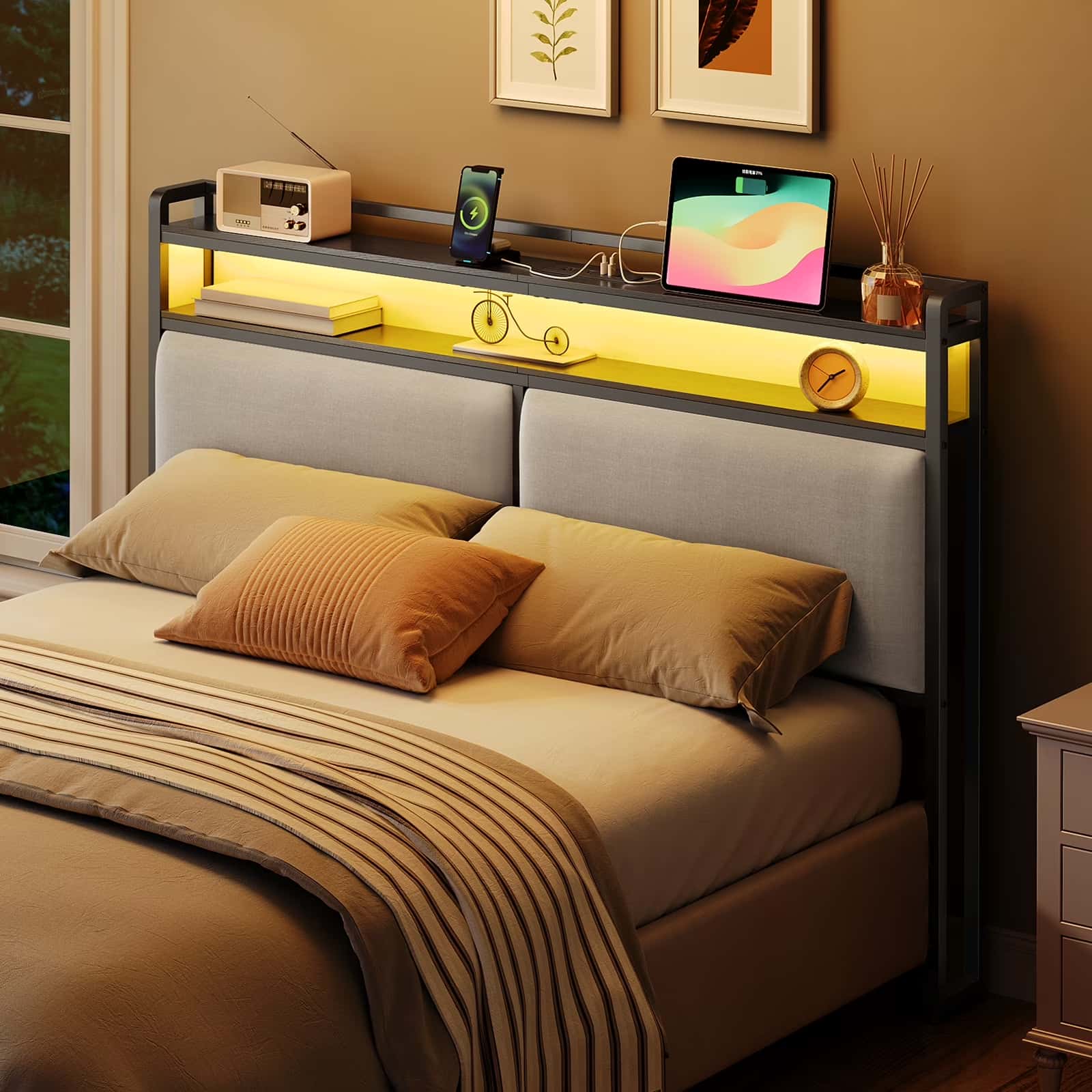 hoobro-headboards-t-te-de-lit-queen-grise-led-avec-prises image 7