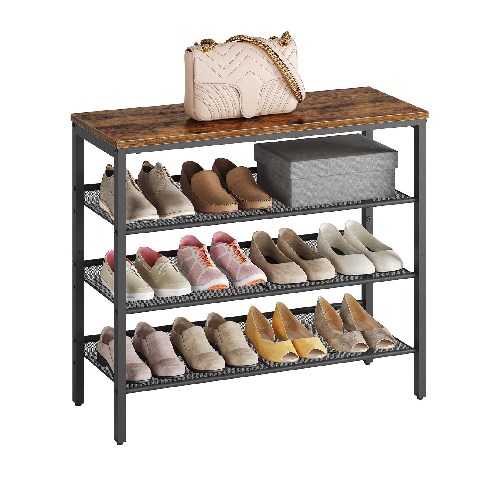 hoobro-shoe-racks-meuble-chaussures-4-niveaux-marron-12-16-paires image 1
