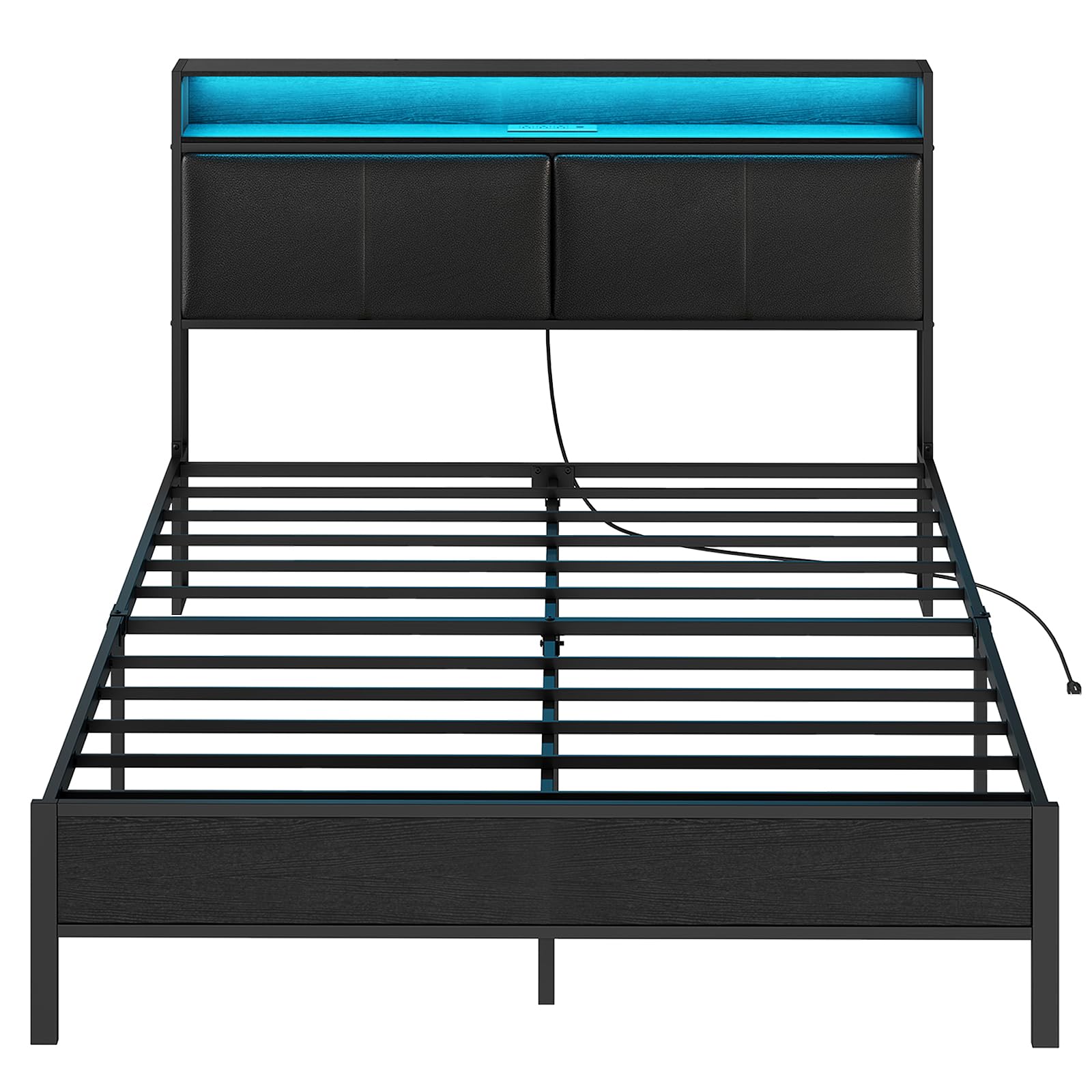 hoobro-bed-frames-cadre-de-lit-queen-m-tal-led-noir-usb image 1
