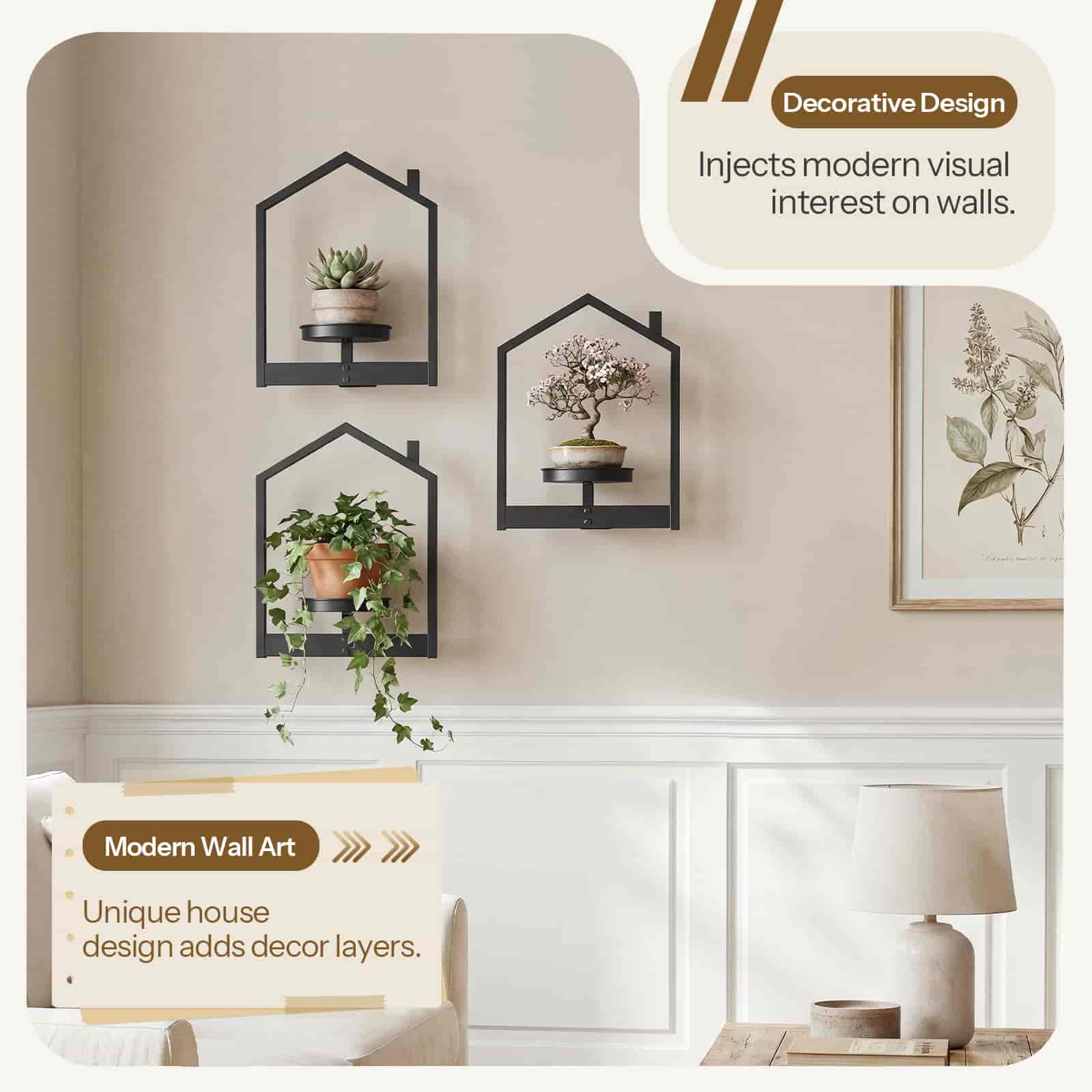 hoobro-tag-re-murale-plante-m-tal-noir-lot-de-3-maison image 7