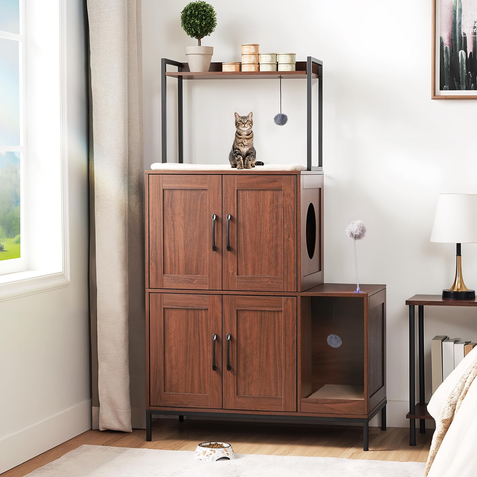 hoobro-pet-furniture-meuble-liti-re-chat-marron-avec-jeux image 5