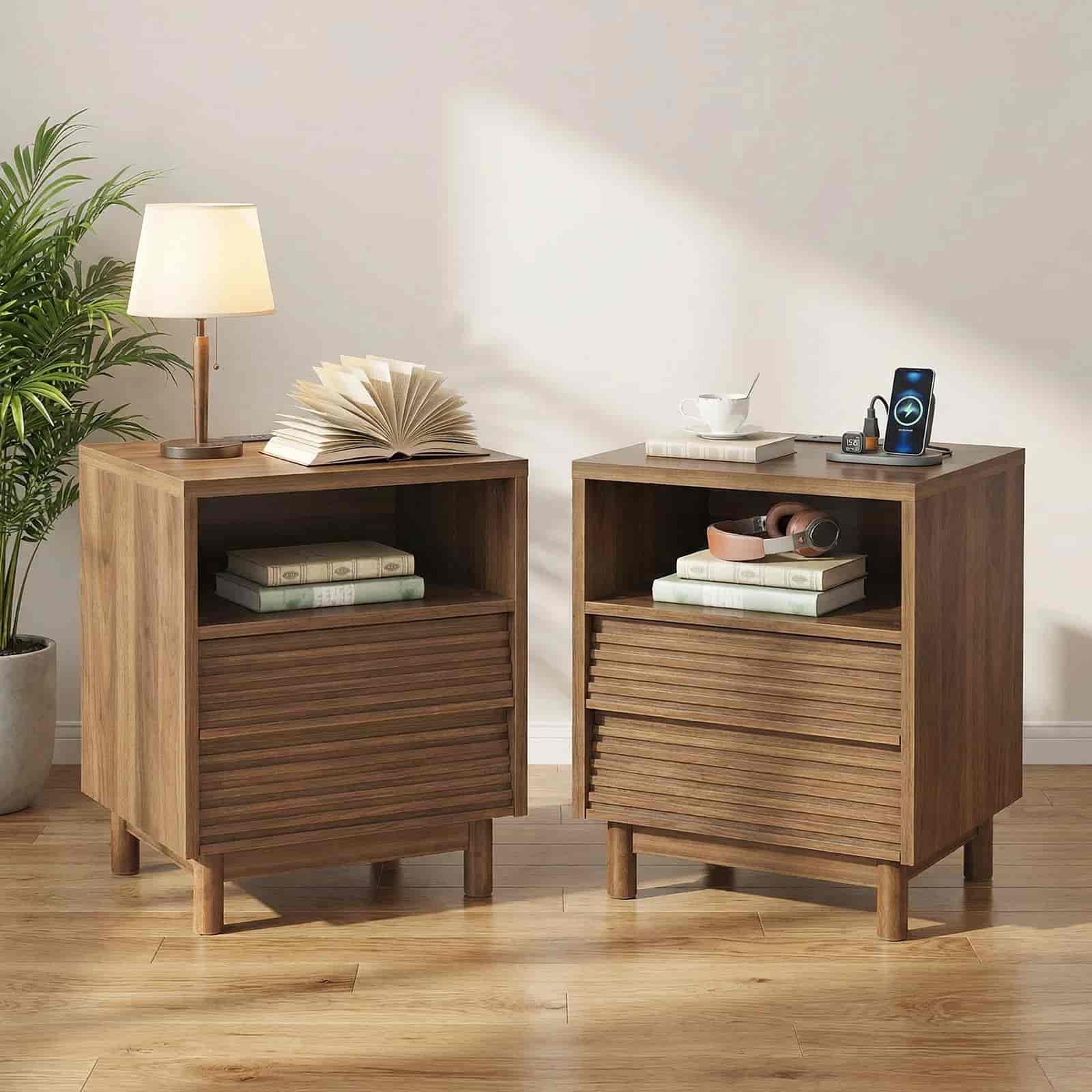 hoobro-nightstands-table-de-chevet-marron-2-tiroirs-chargeur image 6