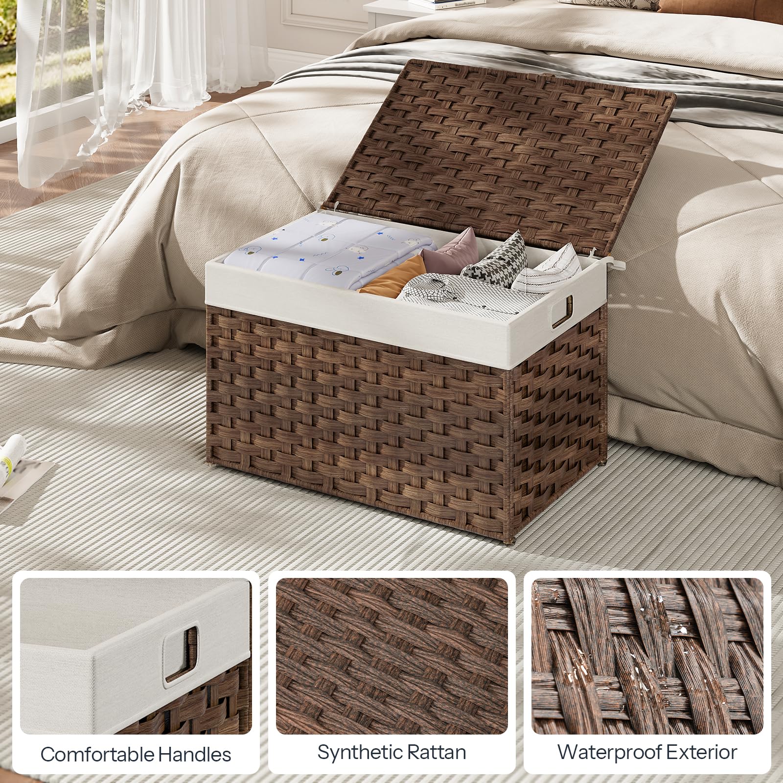 hoobro-panier-rangement-osier-marron-65l-couvercle-br265cw01 image 7