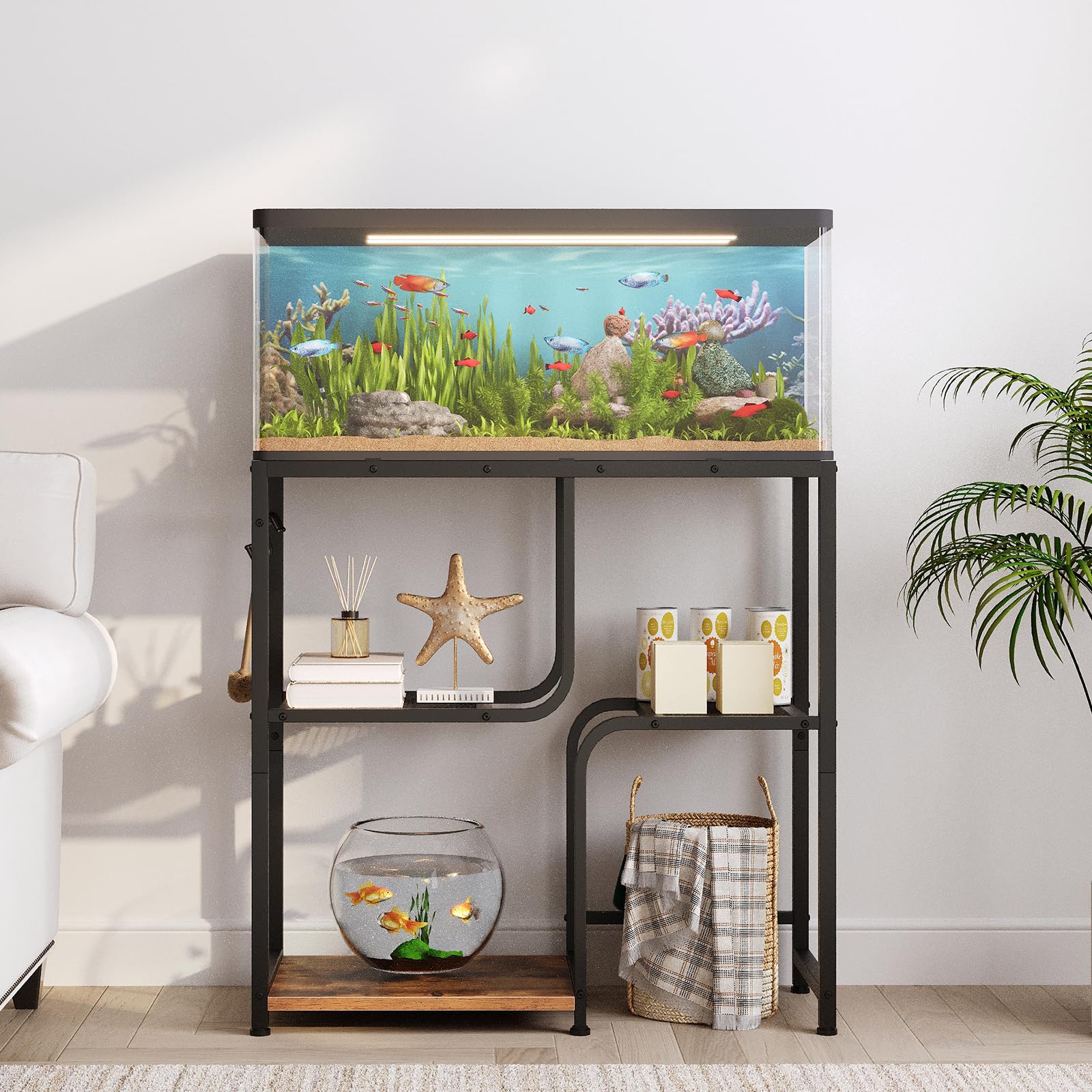 hoobro-fish-tank-stands-meuble-aquarium-20-gallons-marron-rangement image 2