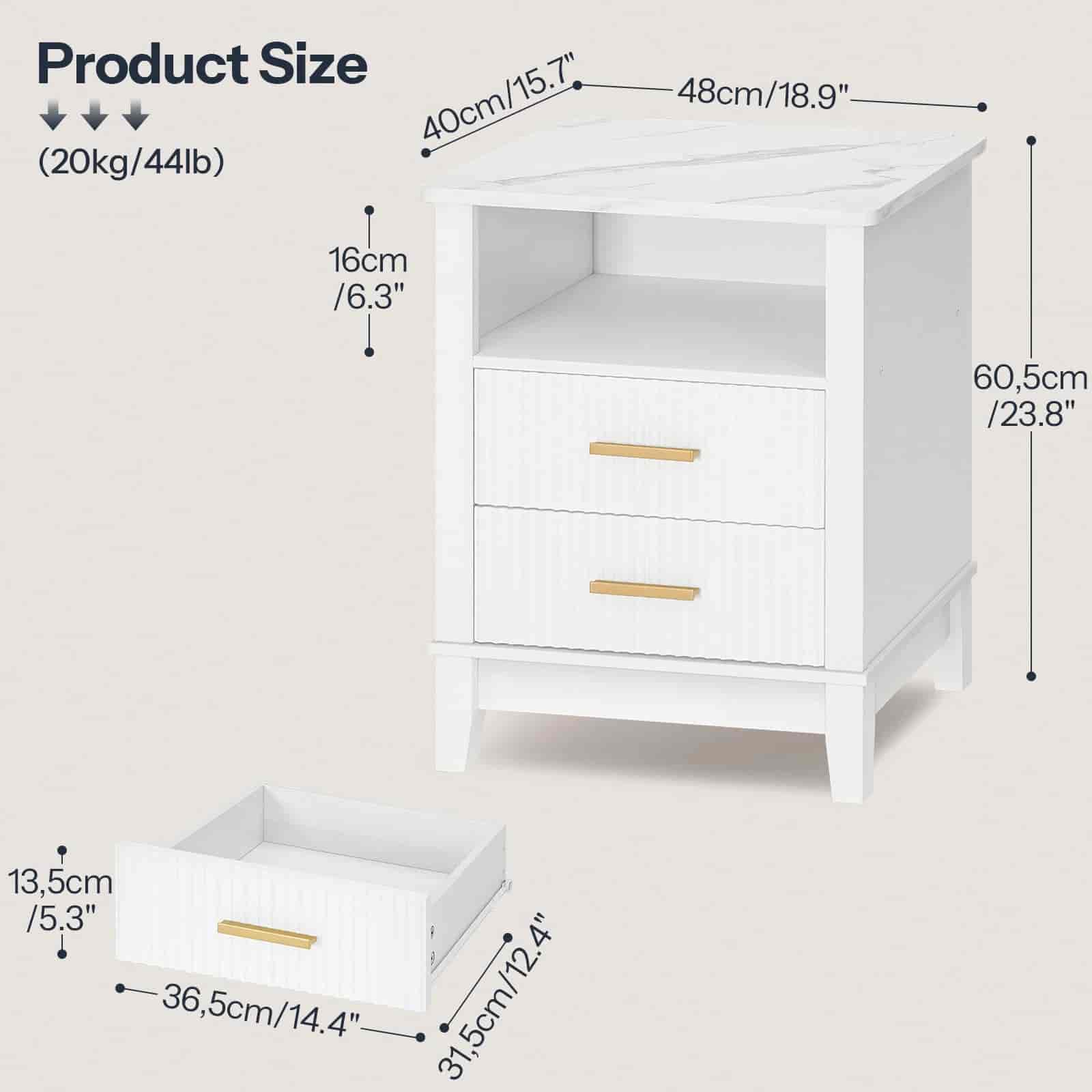 hoobro-nightstands-table-de-chevet-blanche-led-2-tiroirs-marbre image 3