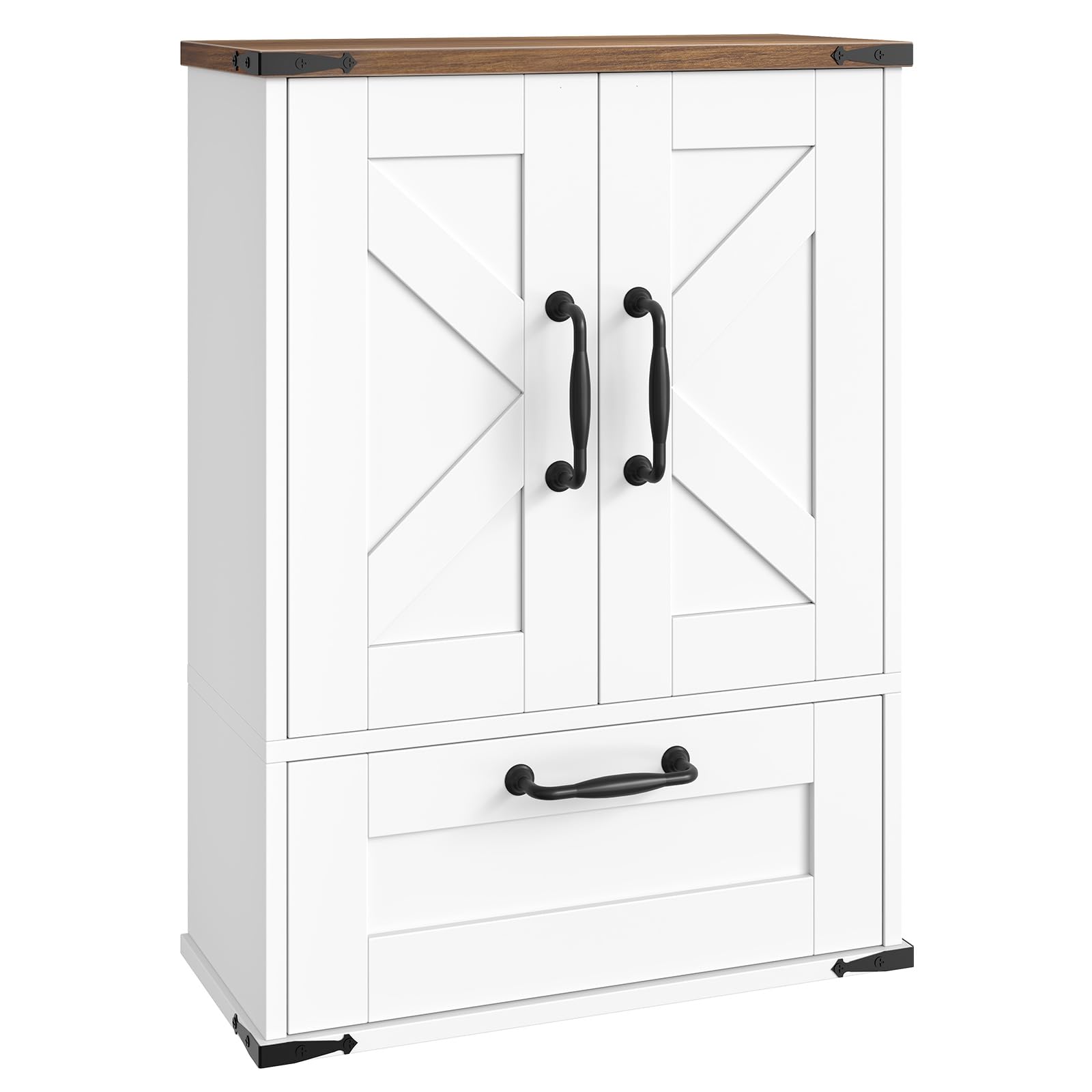 hoobro-armoire-murale-salle-de-bain-blanche-tiroir-farmhouse image 3