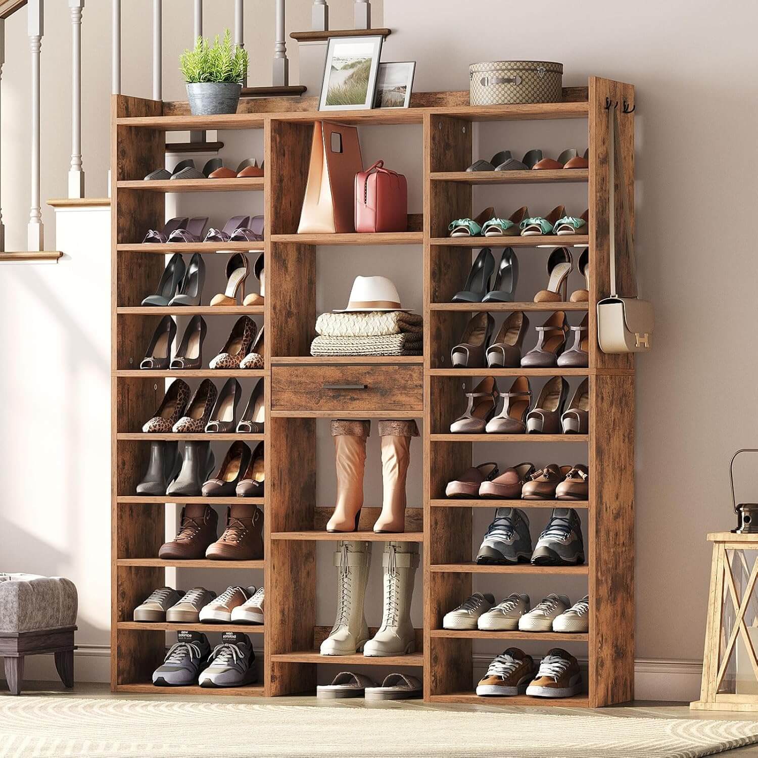 hoobro-meuble-chaussures-bois-marron-10-niveaux-33-paires image 7
