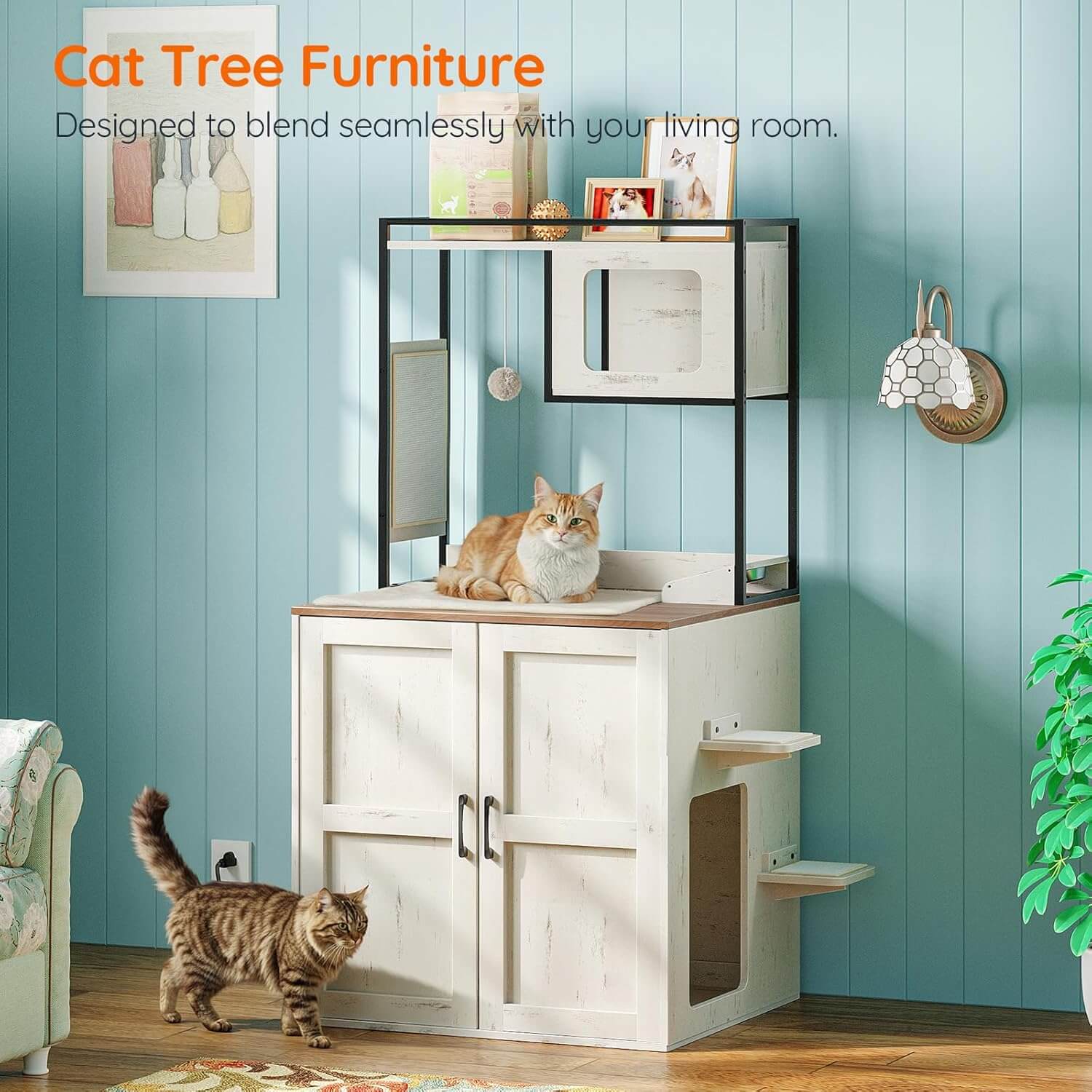 hoobro-pet-furniture-meuble-liti-re-chat-blanc-tour-61-pouces image 2