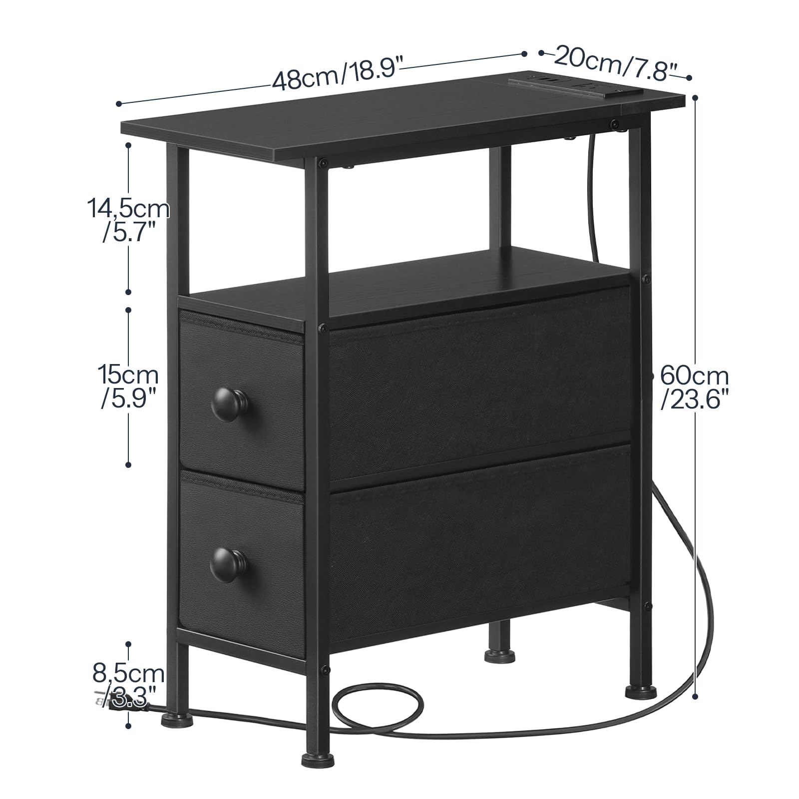 hoobro-side-tables-table-nuit-noire-avec-prise-2-tiroirs image 4