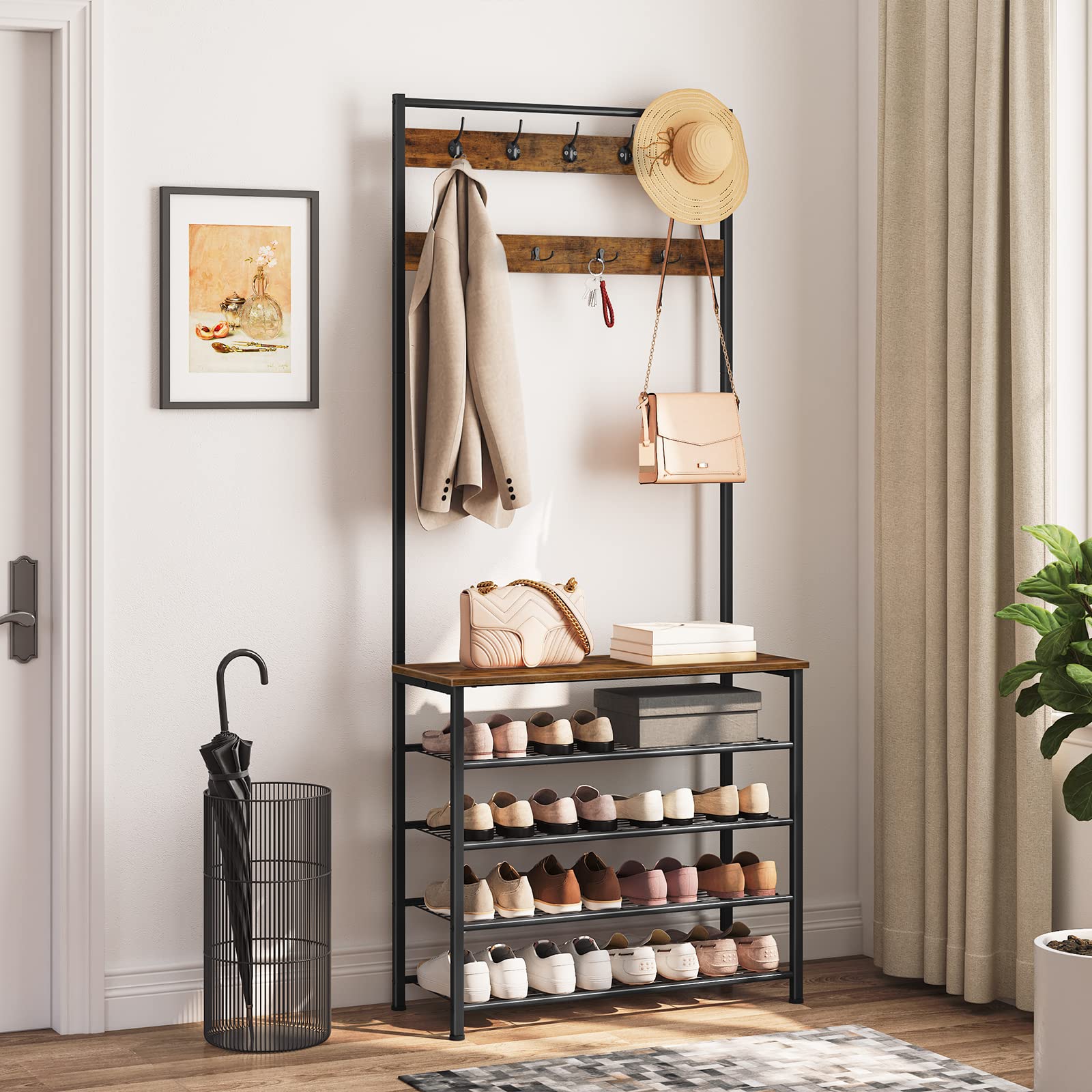 hoobro-vestiaire-entr-e-banc-marron-porte-manteau image 5