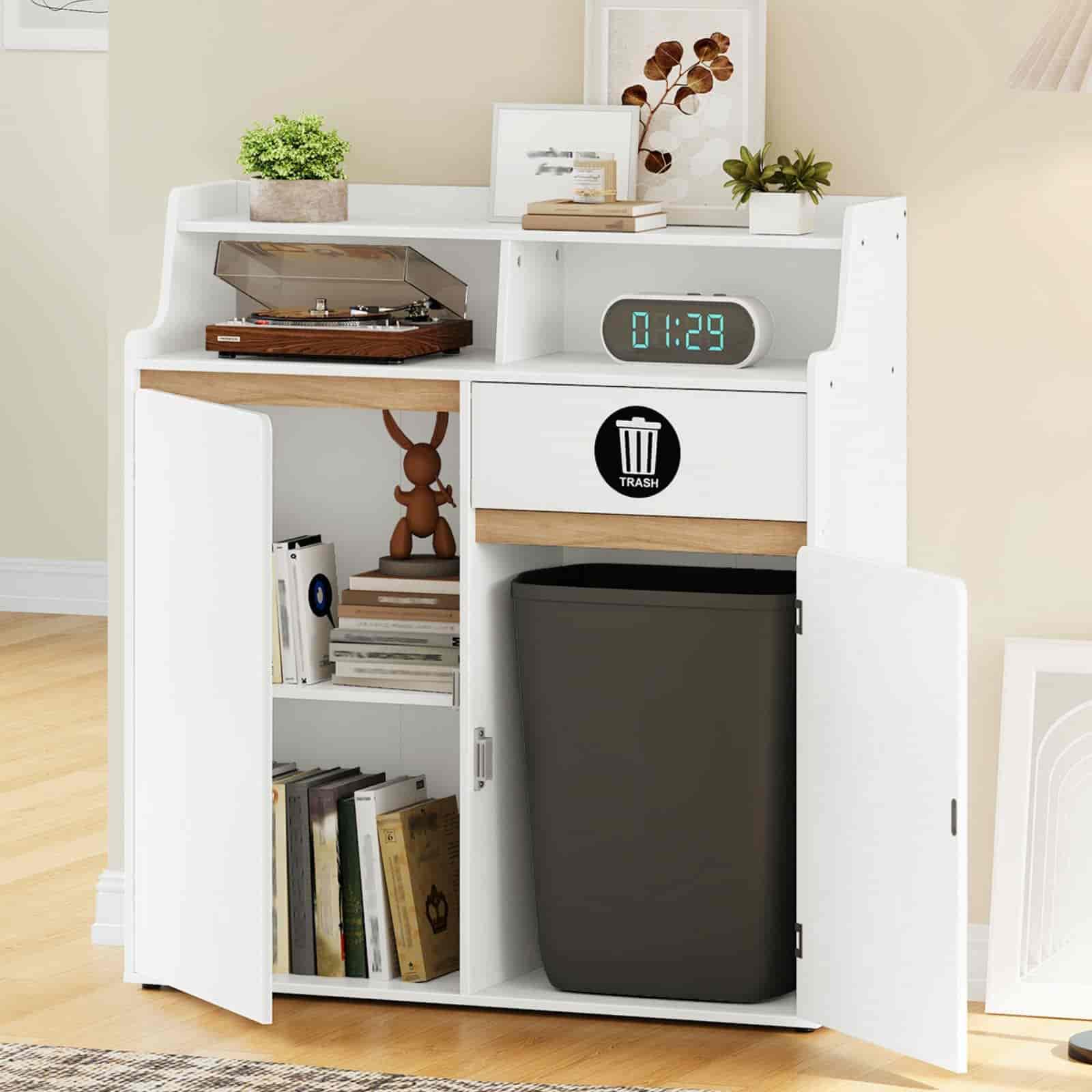 hoobro-meuble-poubelle-double-cuisine-blanc-76l-ouvert image 4