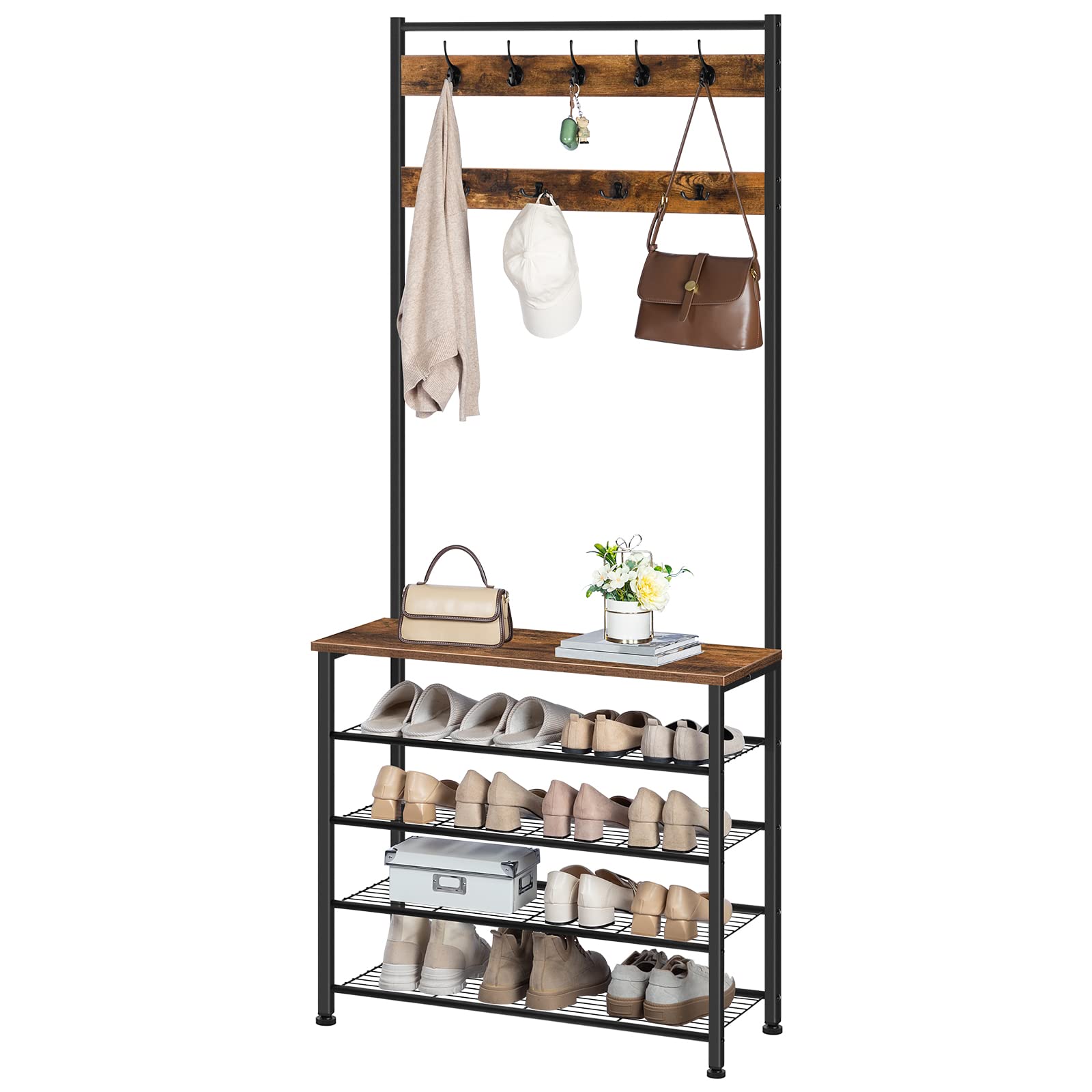 hoobro-vestiaire-entr-e-banc-marron-porte-manteau image 1