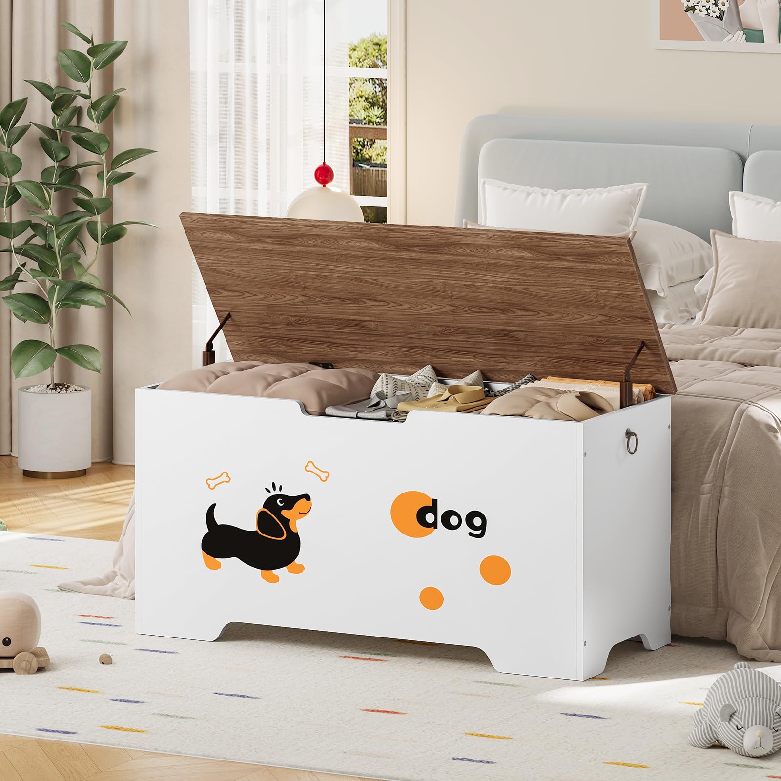 hoobro-banc-coffre-blanc-100-cm-coffre-jouets-bois image 5