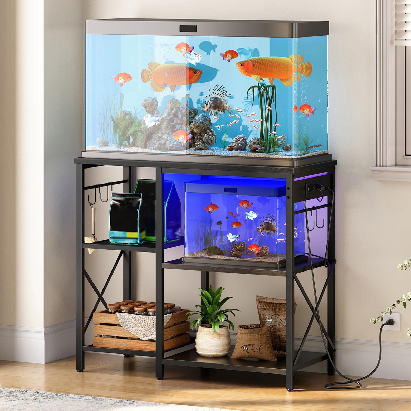hoobro-meuble-aquarium-20-37-gallons-noir-avec-prise-et-led image 2