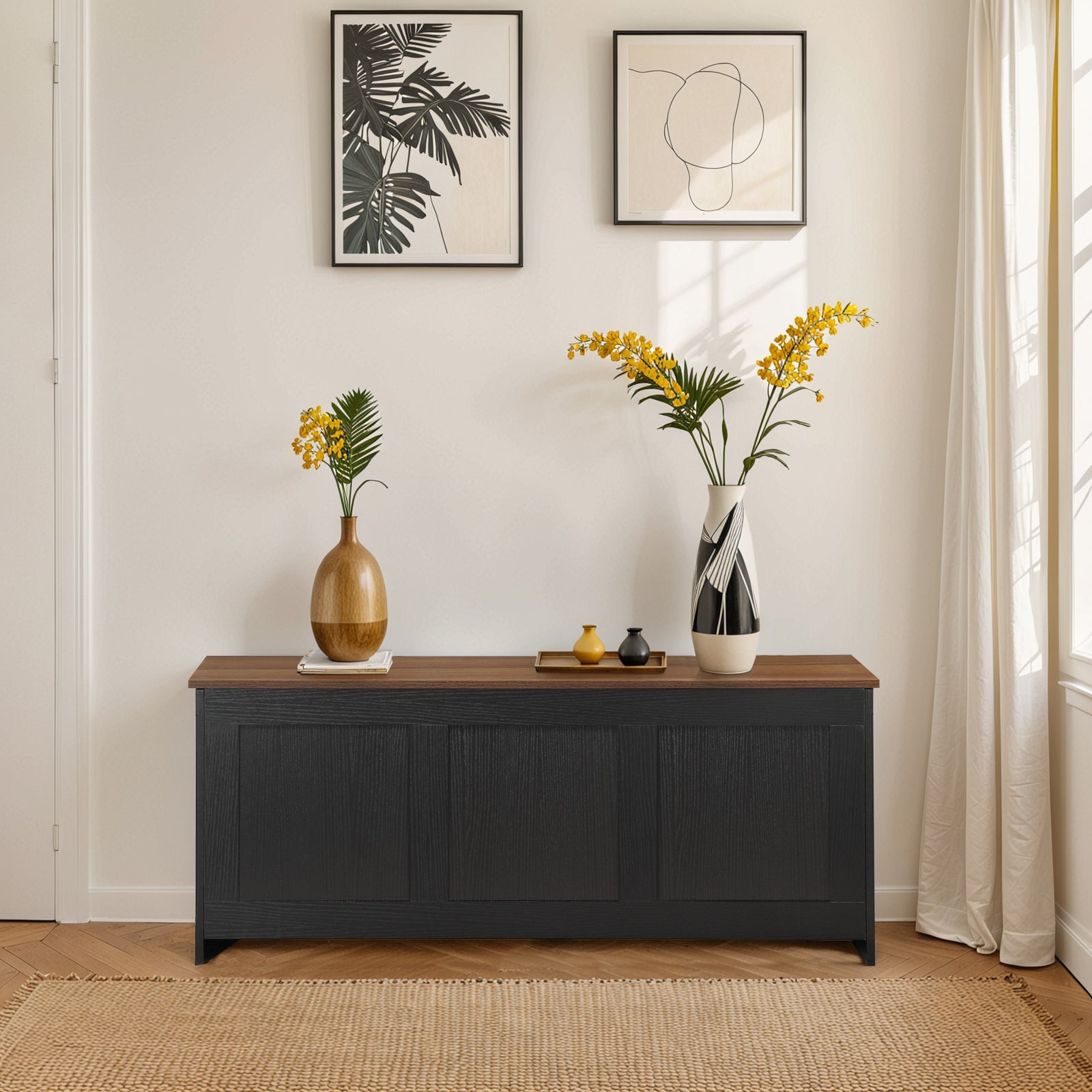 hoobro-coffre-rangement-bois-39-3-pouces-couvercle-noir image 6