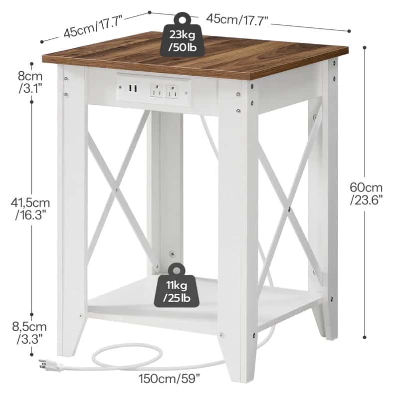 hoobro-side-tables-table-appoint-blanche-usb-2-niveaux image 3