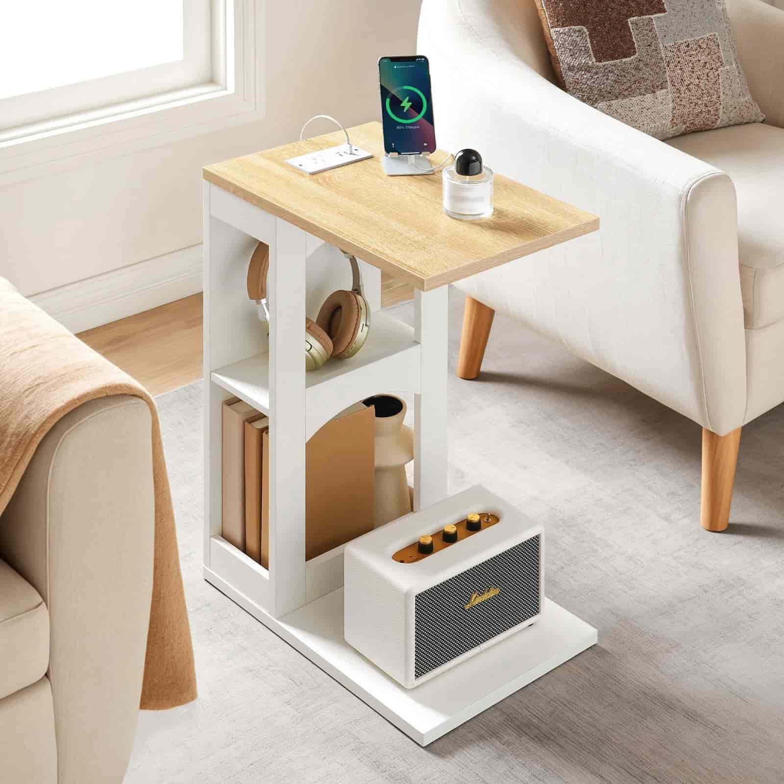 hoobro-table-en-c-blanche-avec-station-charge-appoint image 4