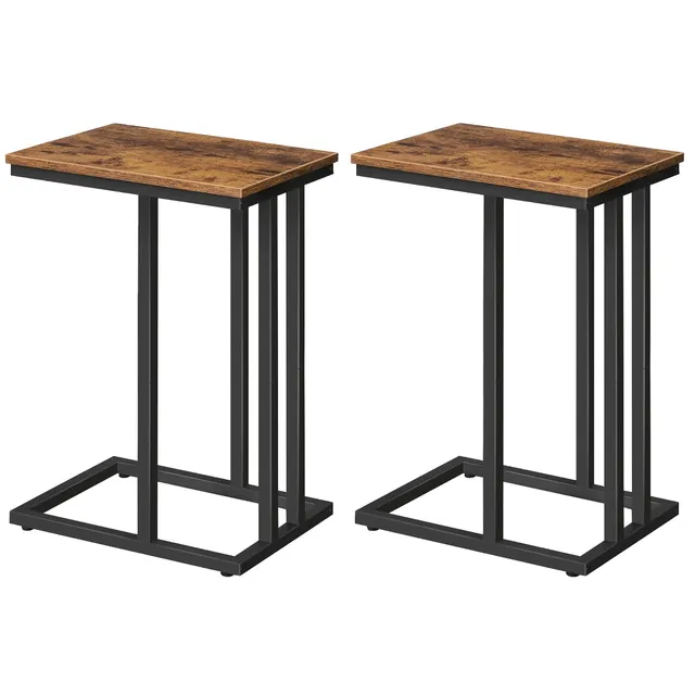 hoobro-side-tables-lot-2-tables-d-appoint-en-c-marron image 1