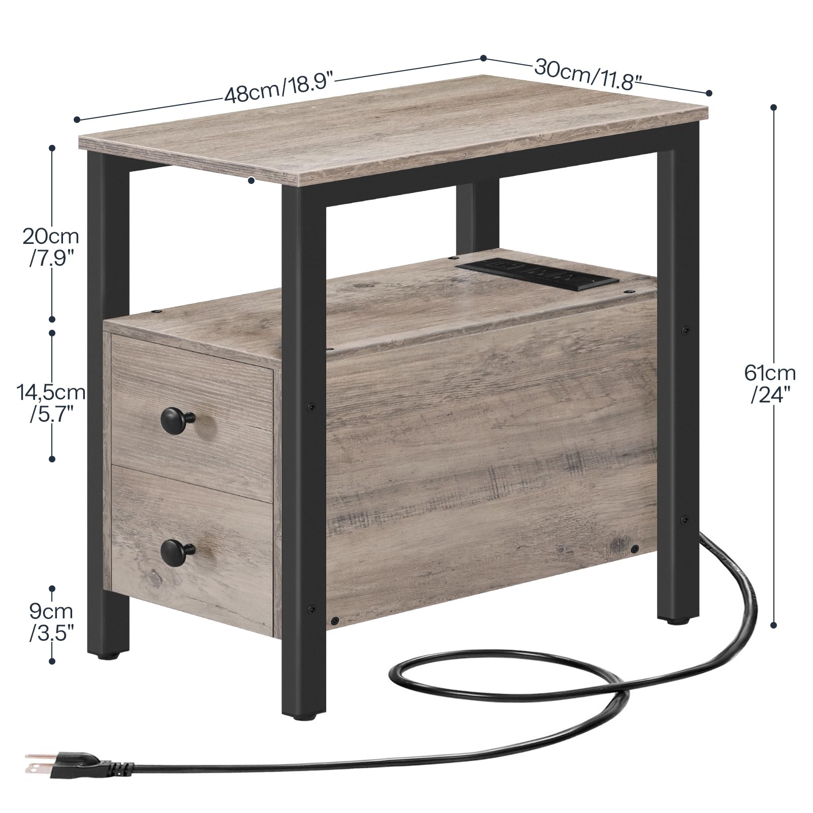 hoobro-side-tables-lot-2-tables-chevet-greige-avec-prise image 3