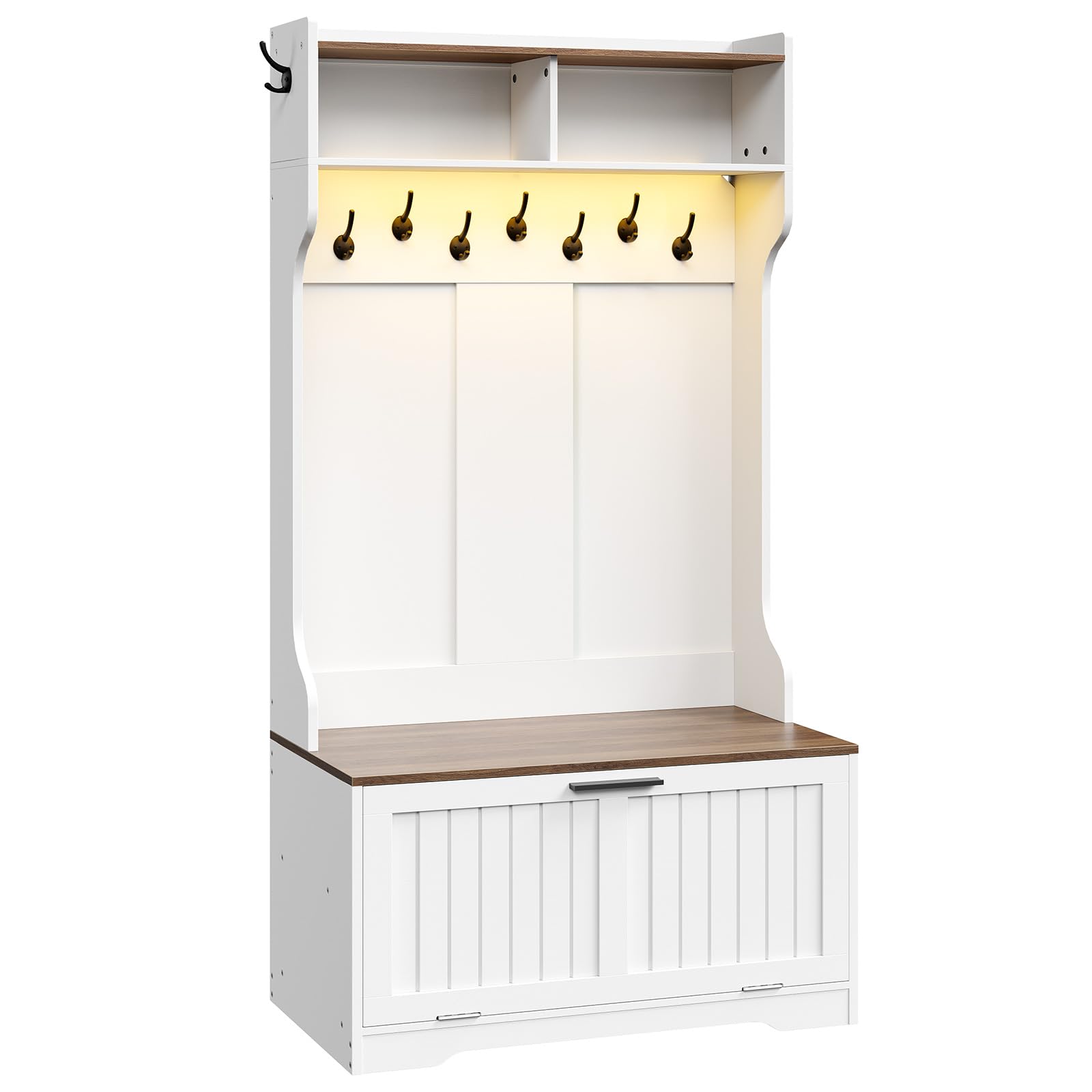 hoobro-vestiaire-d-entr-e-blanc-avec-banc-et-led image 3