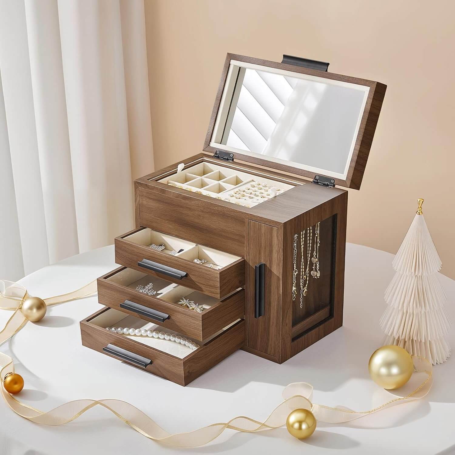 hoobro-jewelry-boxes-bo-te-bijoux-bois-noyer-miroir image 5